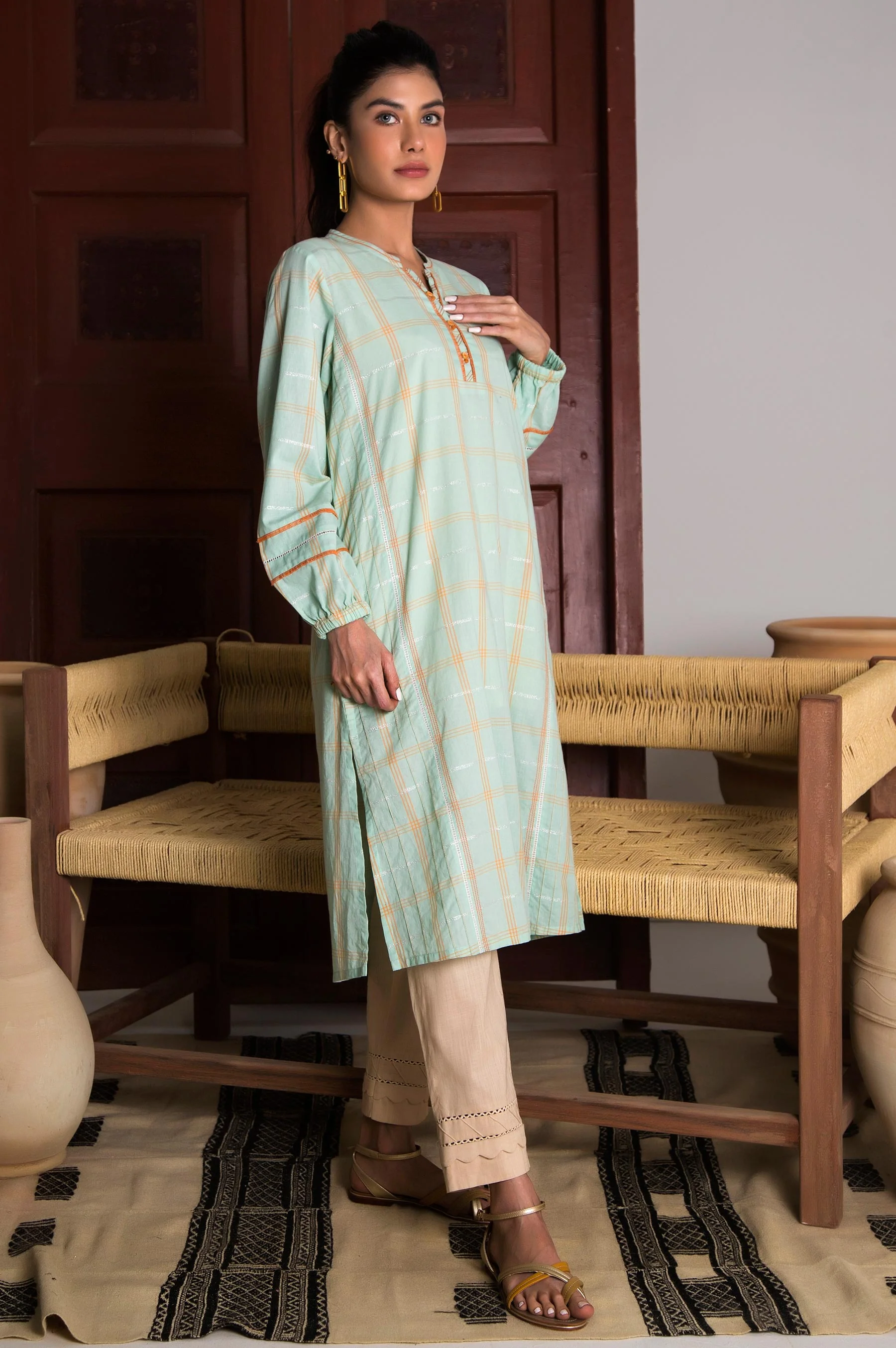 Stitched 1 Piece Yarn Dyed Stripes Shirt - Image 3