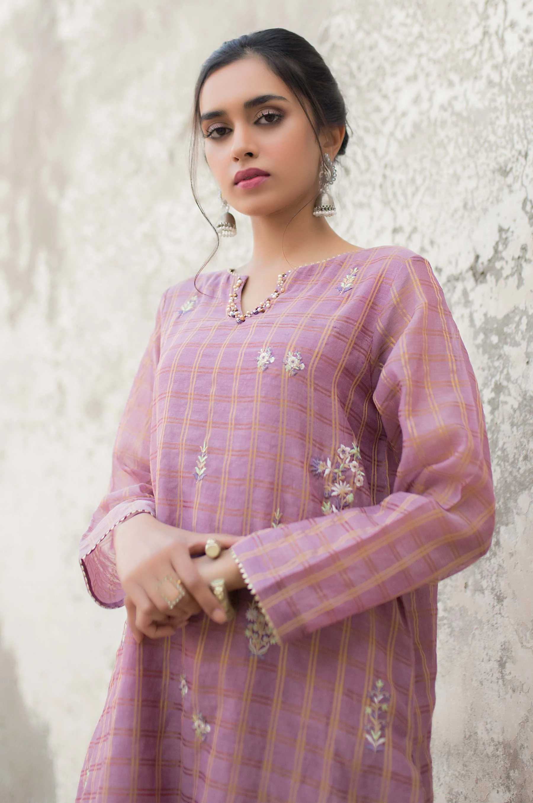 Stitched 1 Piece Zari Check Embroidered Shirt - Image 3