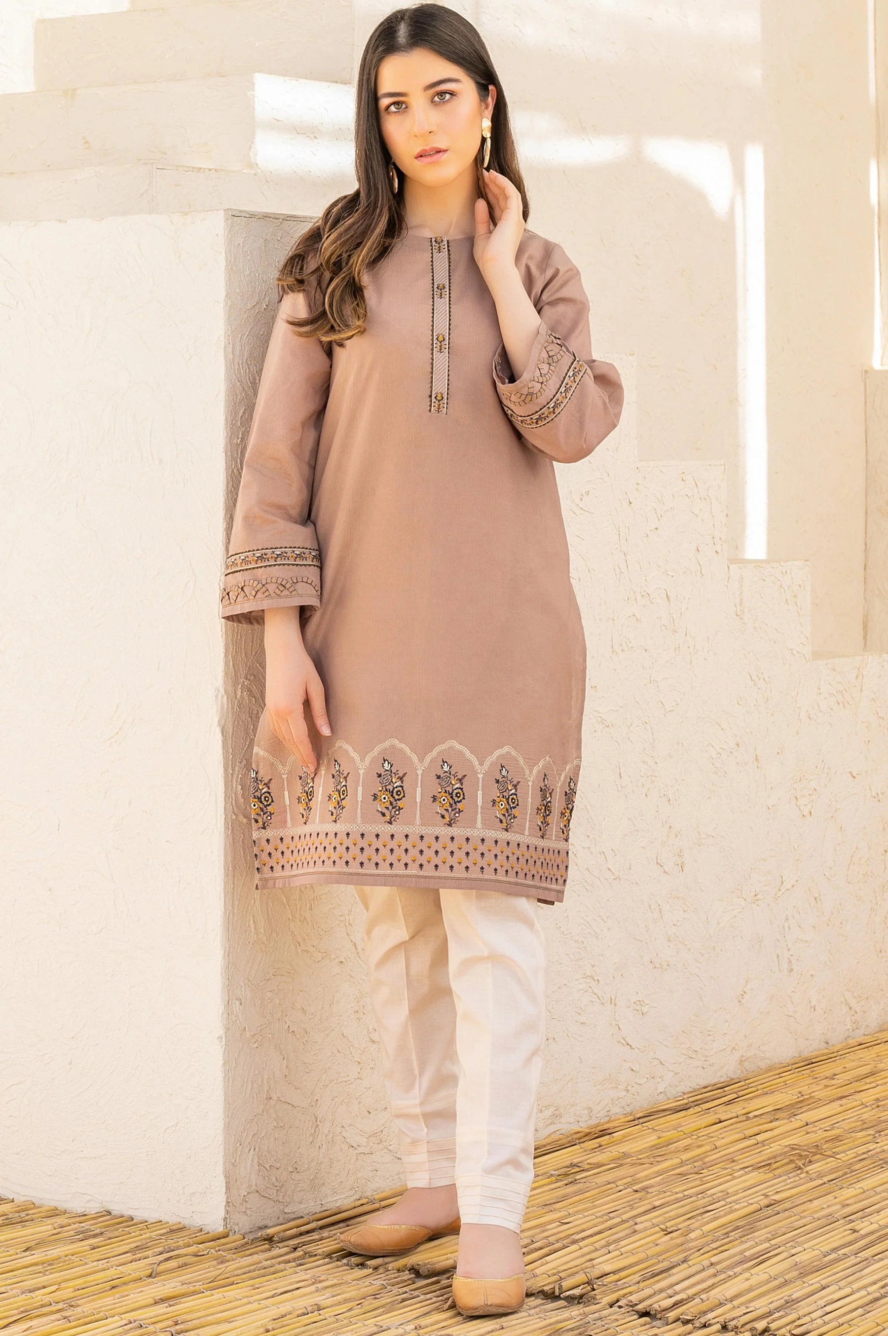 Stitched 1 Piece Embroidered Zari Masoori Shirt - Image 2