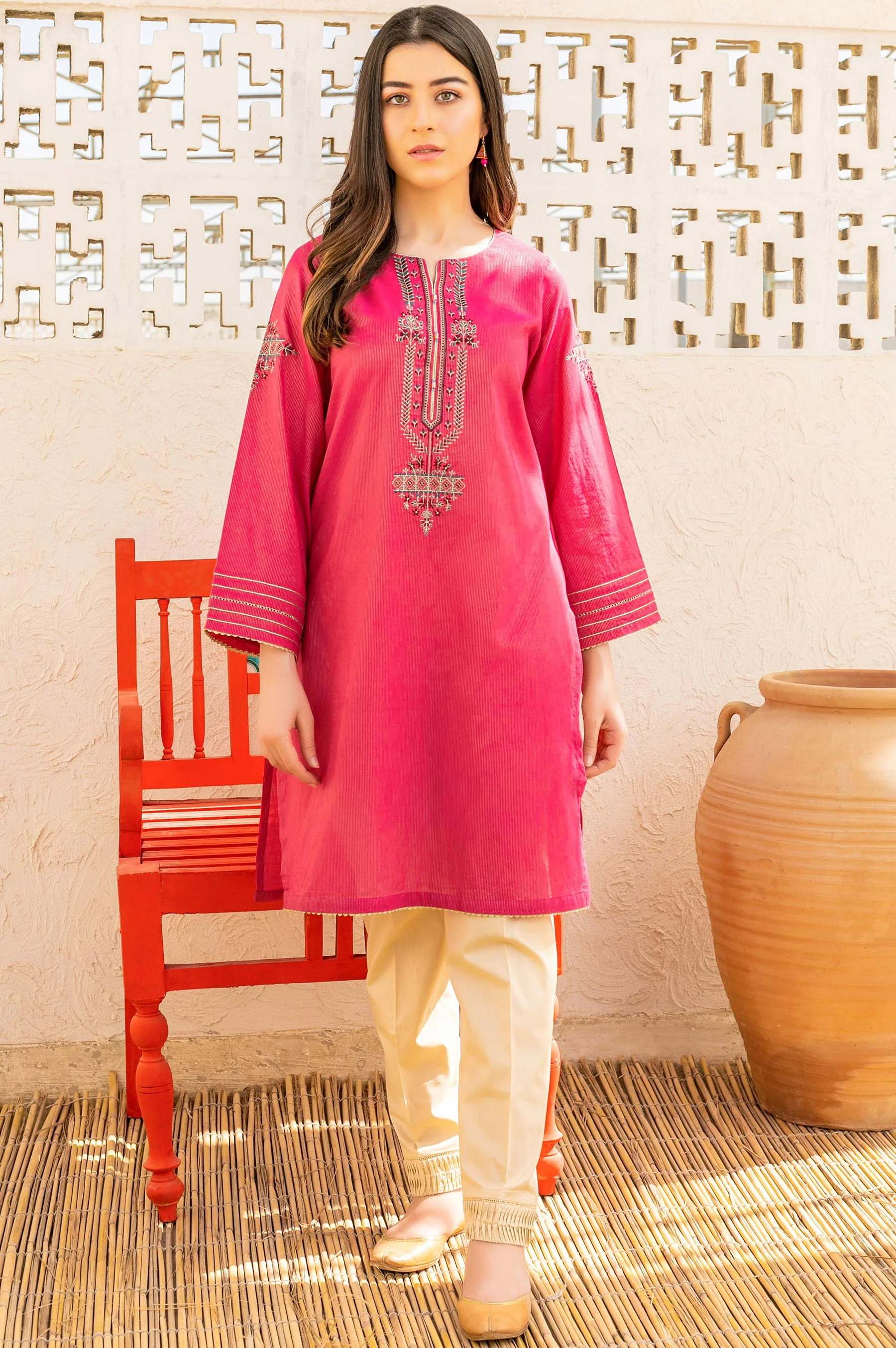 Stitched 1 Piece Embroidered Zari Masoori Shirt - Image 2