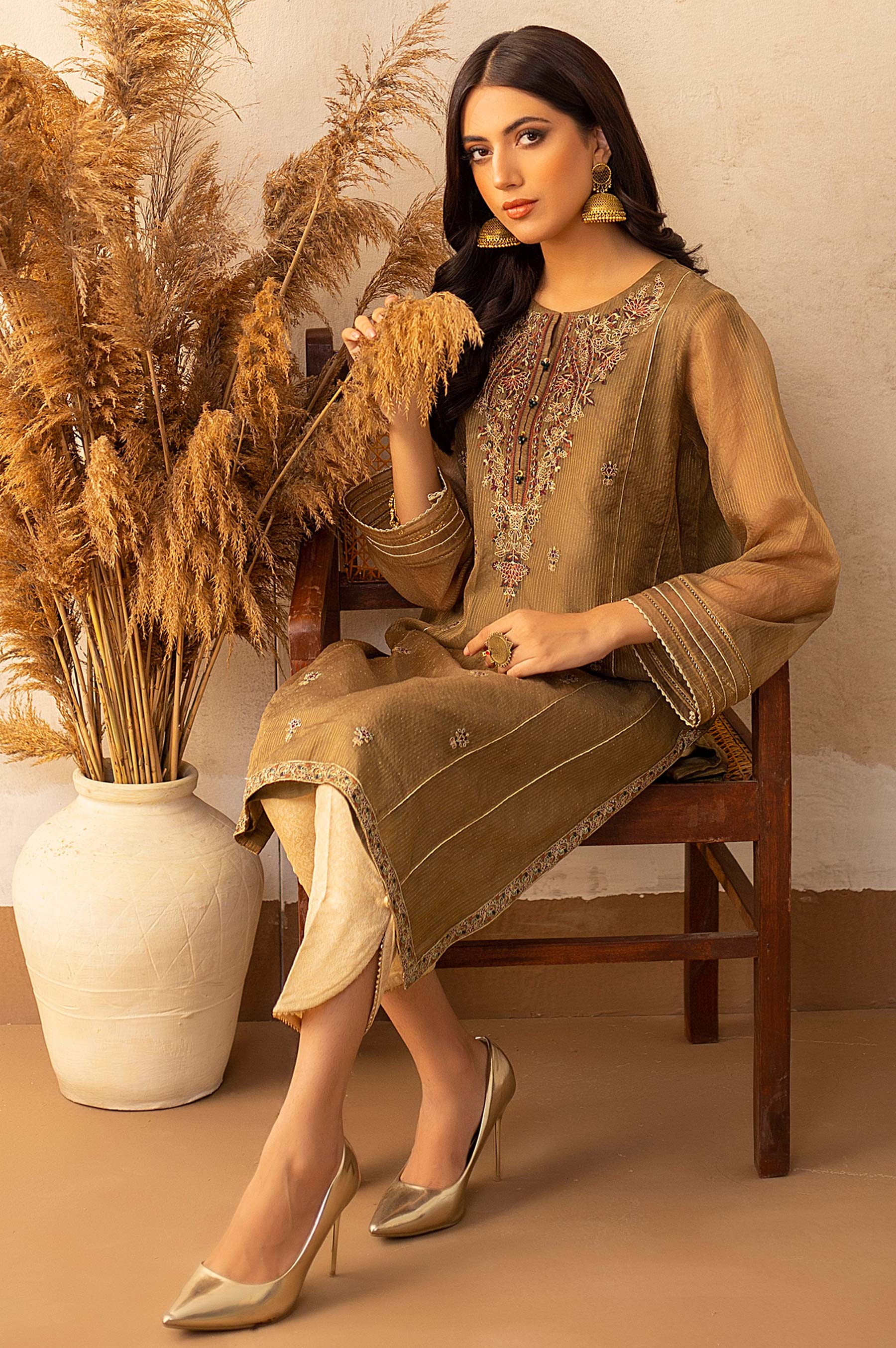 Stitched 1 Piece Zari Organza Embroidered Shirt - Image 2