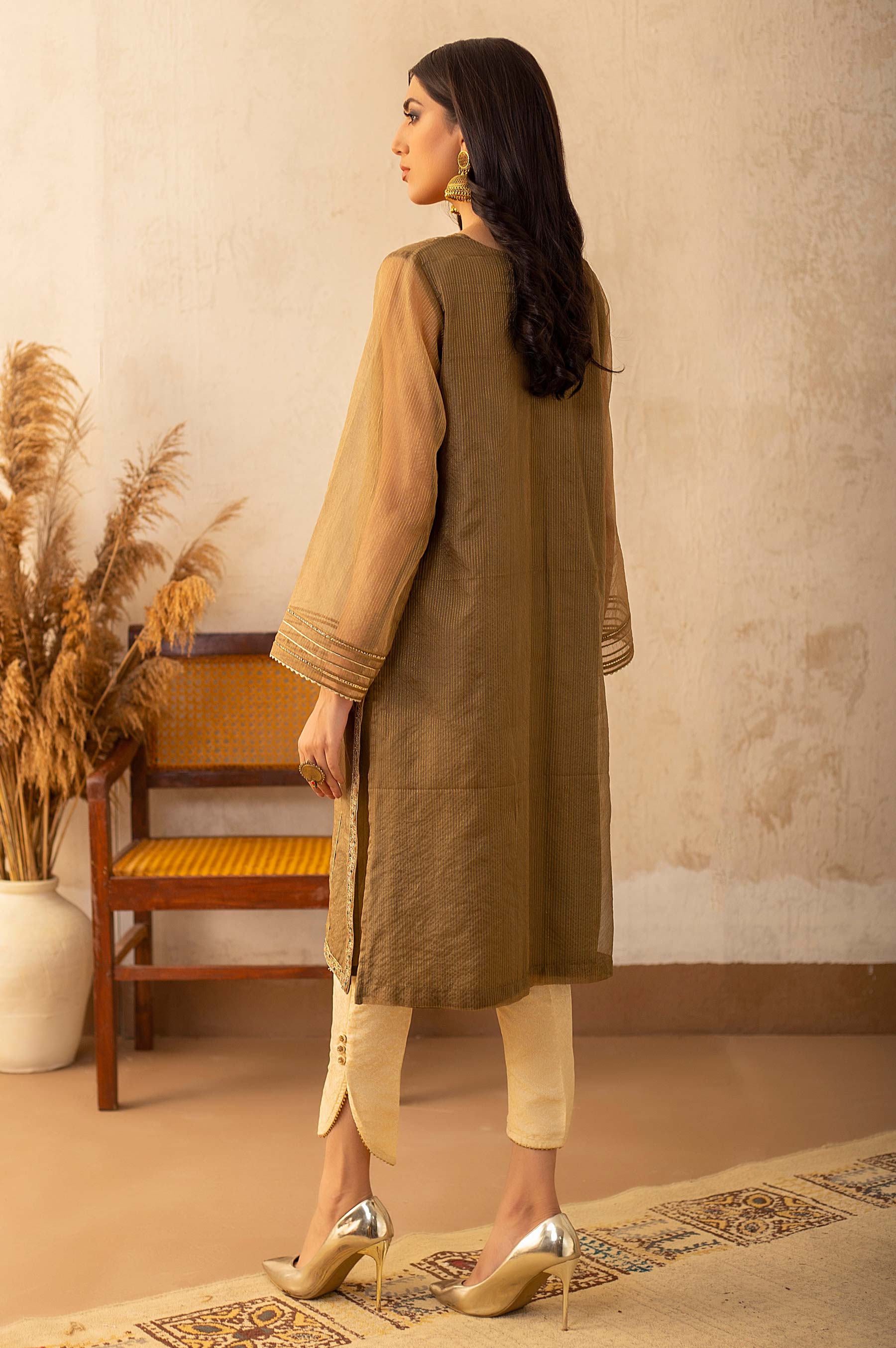 Stitched 1 Piece Zari Organza Embroidered Shirt - Image 3