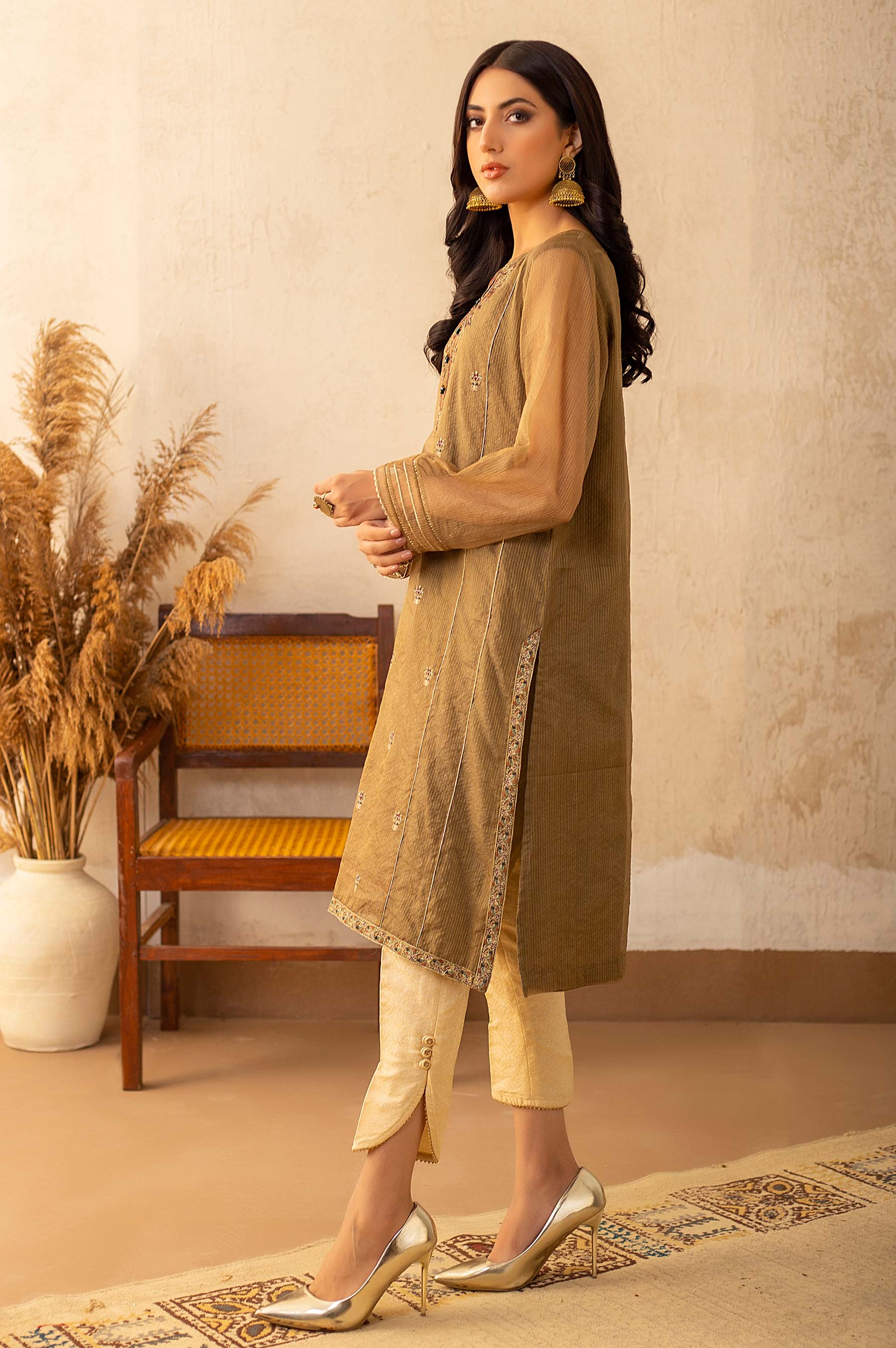 Stitched 1 Piece Zari Organza Embroidered Shirt - Image 4