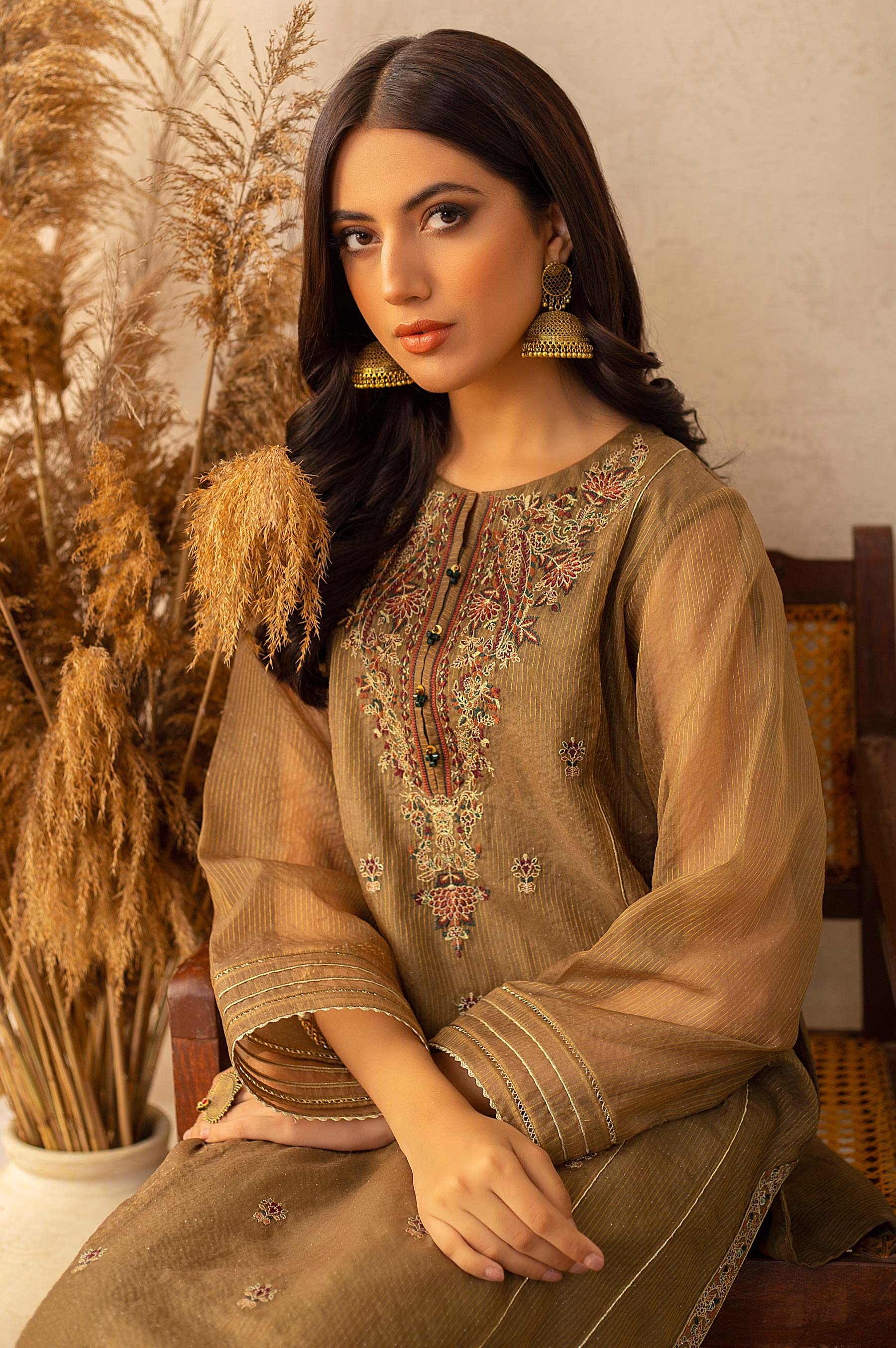 Stitched 1 Piece Zari Organza Embroidered Shirt - Image 5