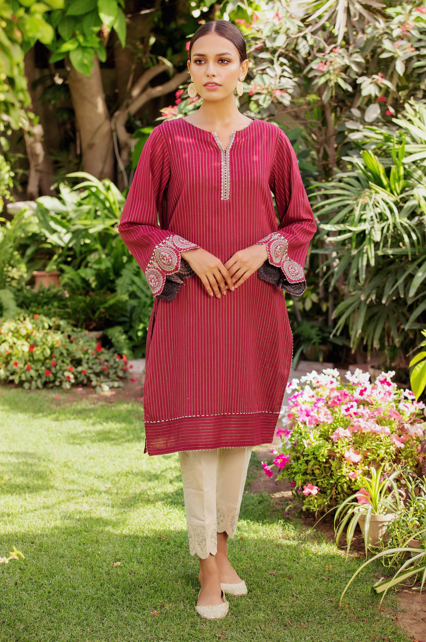 Stitched 1 Piece Embroidered Zari Turkishi Shirt - Image 2