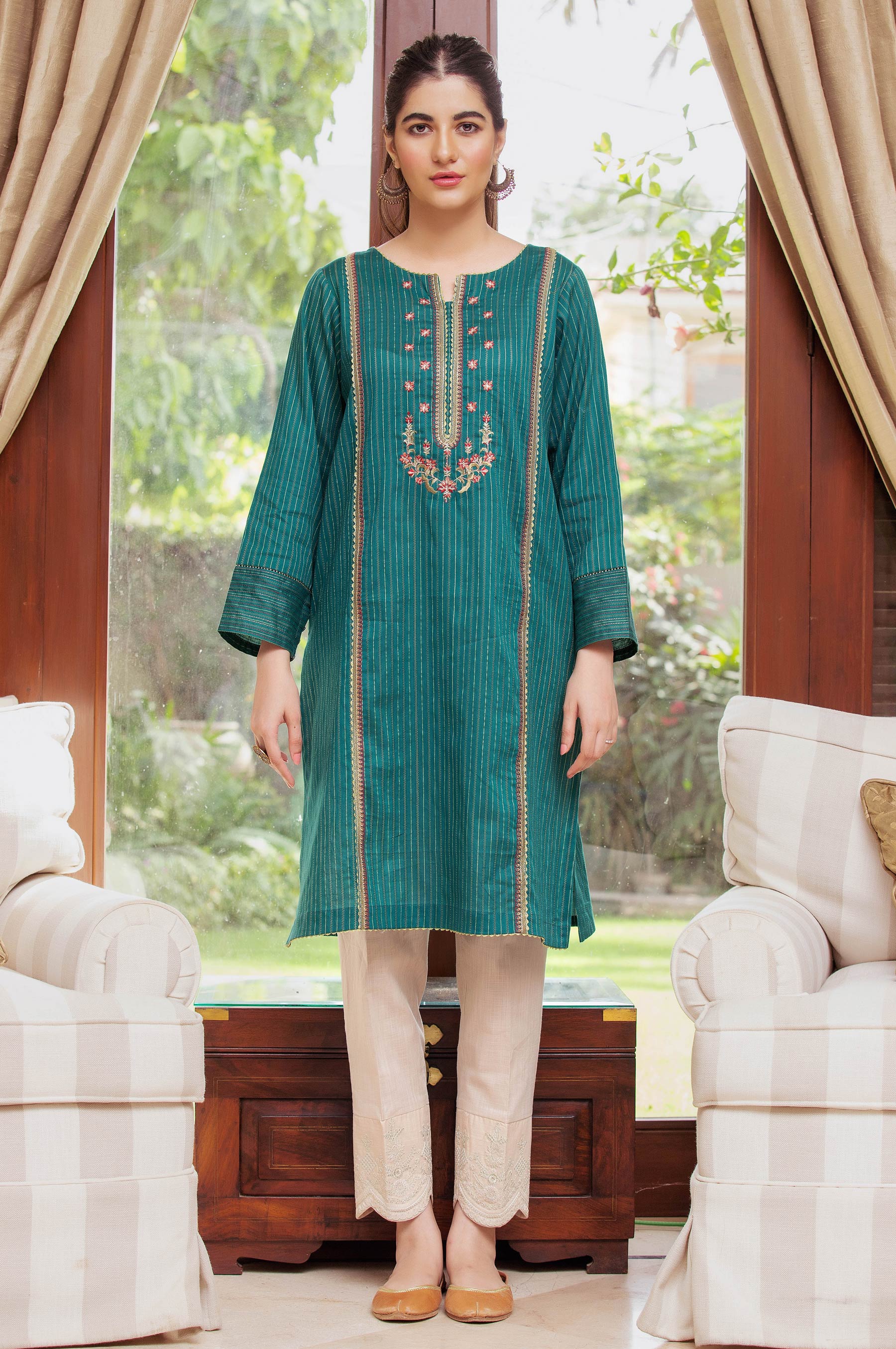 Stitched 1 Piece Embroidered Zari Turkishi Shirt - Image 2
