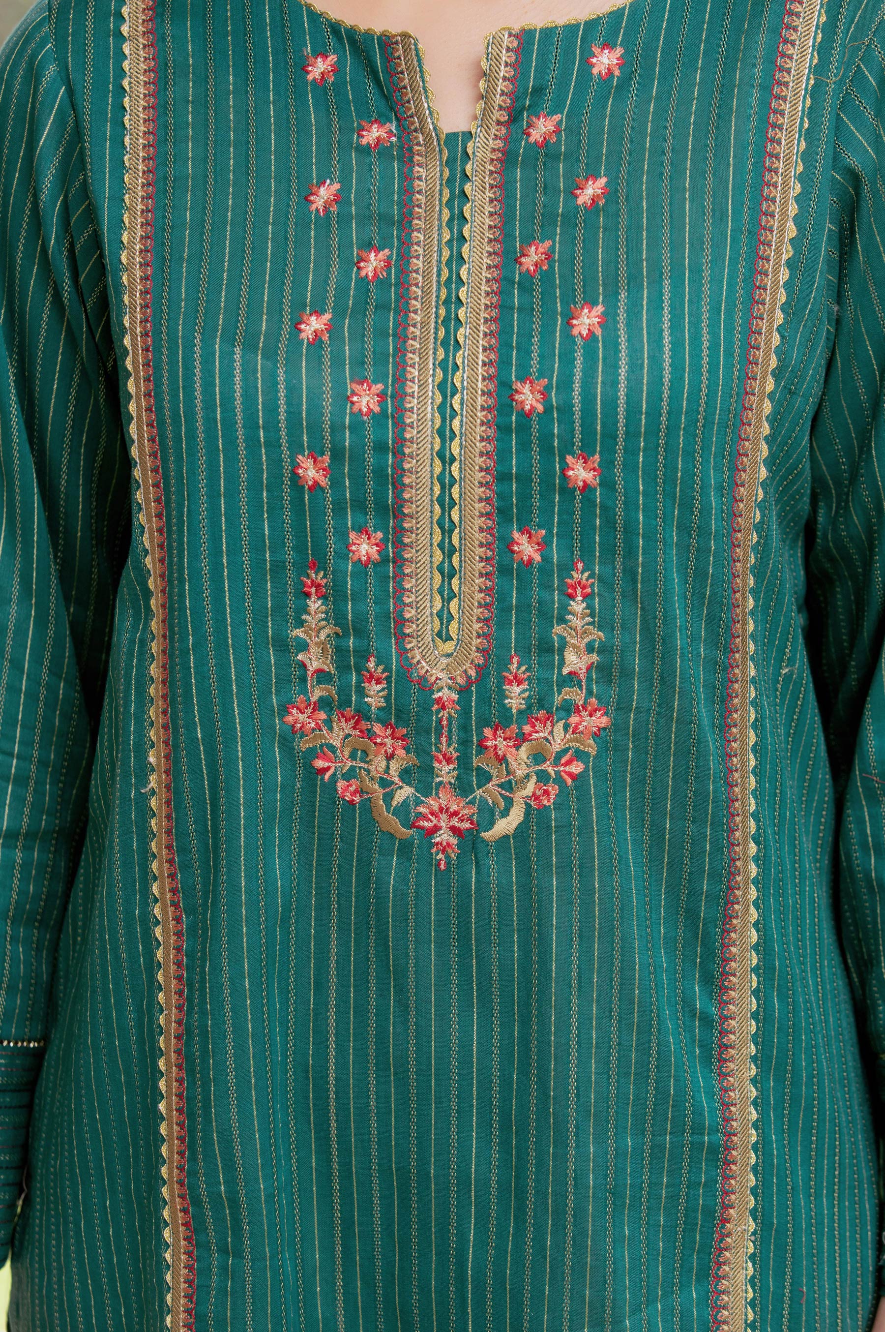 Stitched 1 Piece Embroidered Zari Turkishi Shirt - Image 4