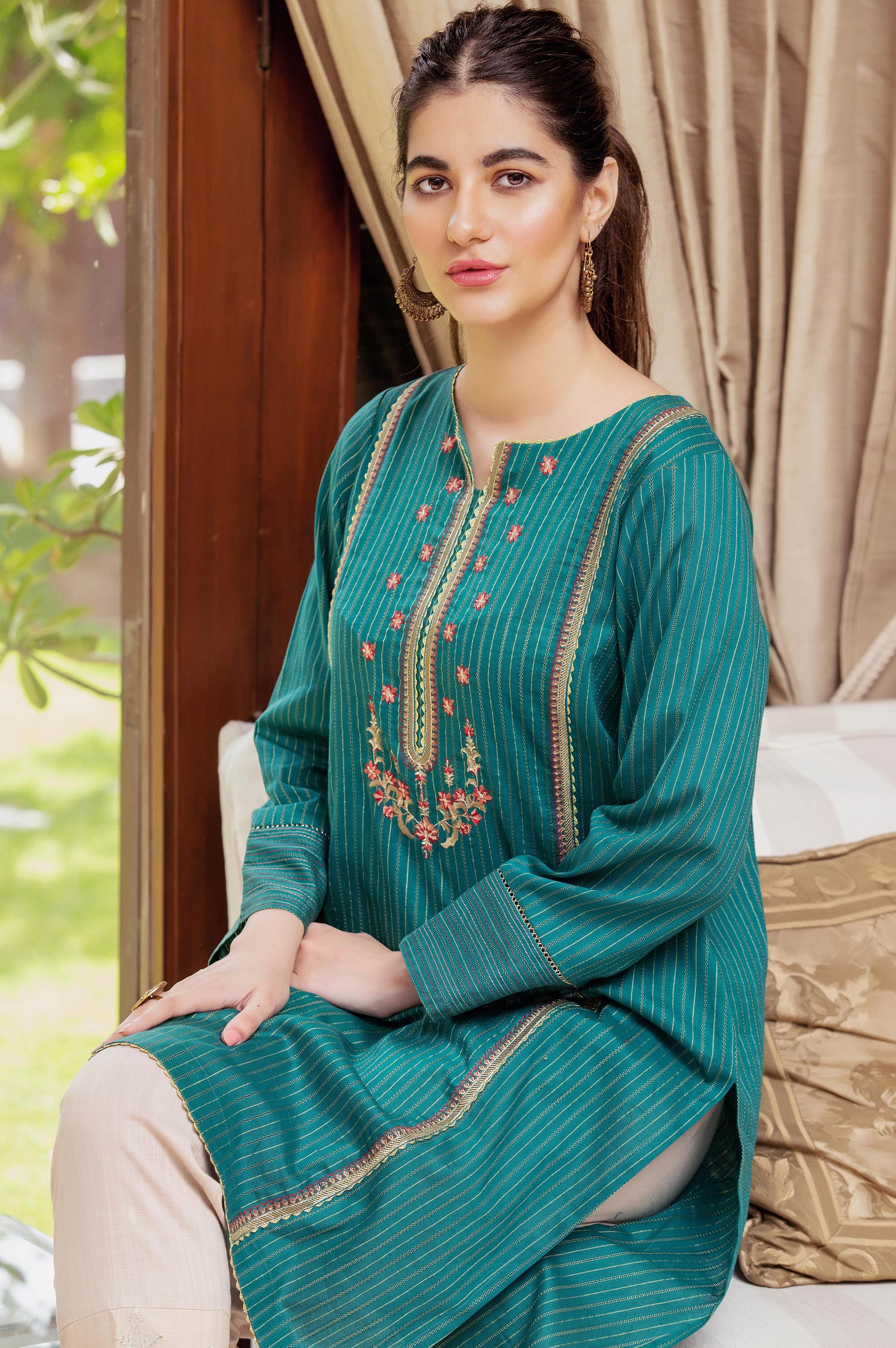 Stitched 1 Piece Embroidered Zari Turkishi Shirt - Image 5