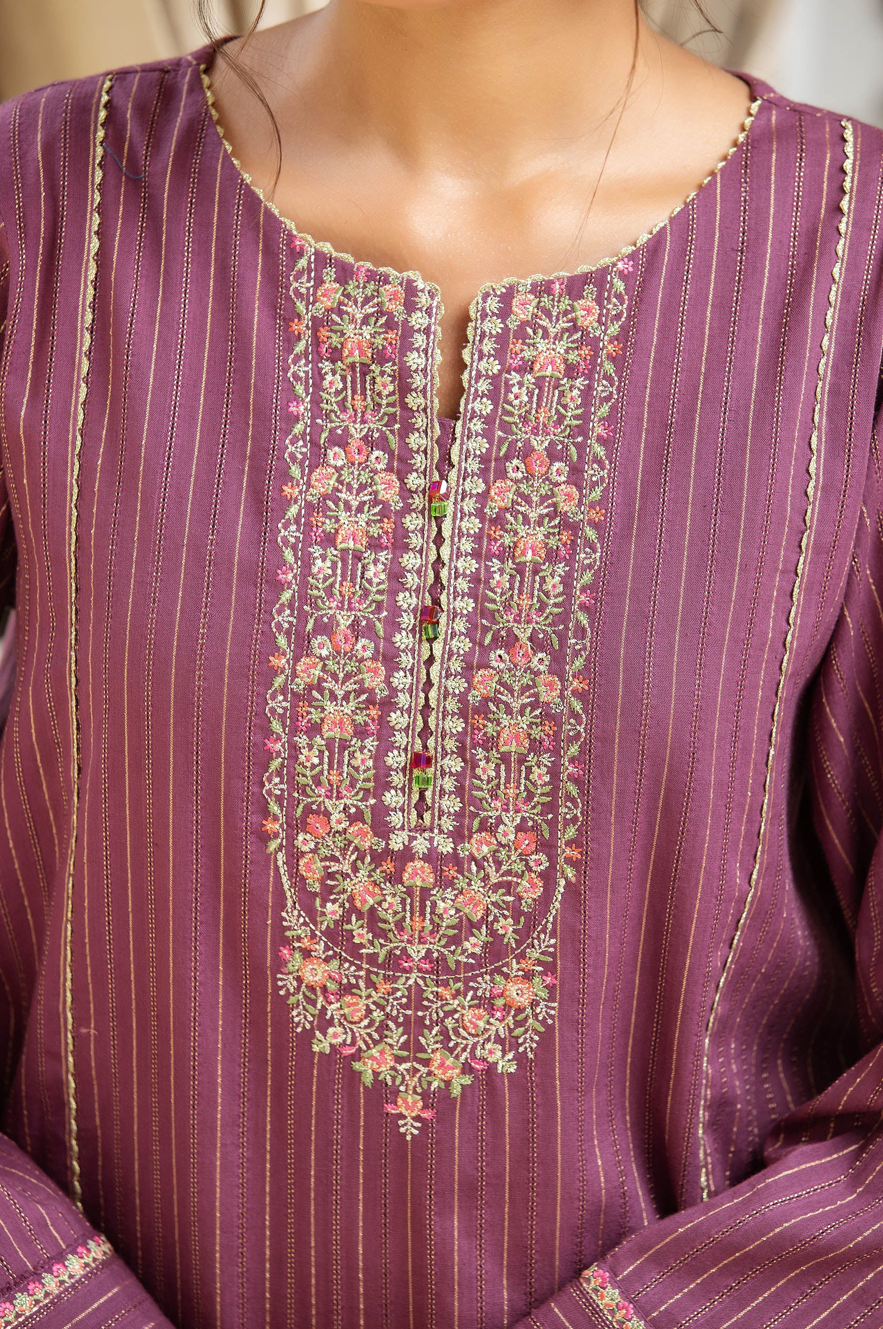 Stitched 1 Piece Embroidered Zari Tarkashi Top - Image 3