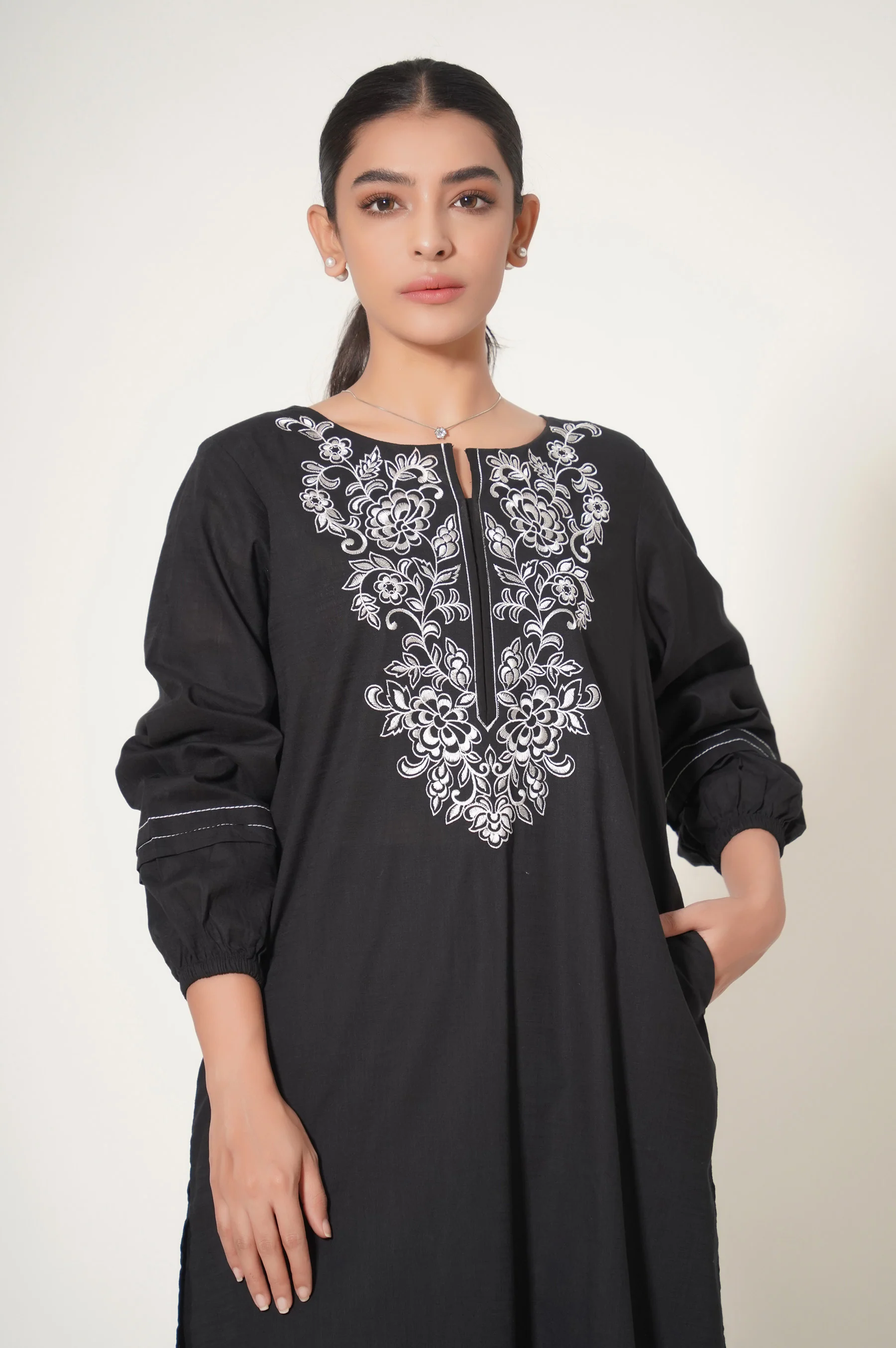 Stitched 2 Piece Both Side Slub Embroidered Suit - Image 2