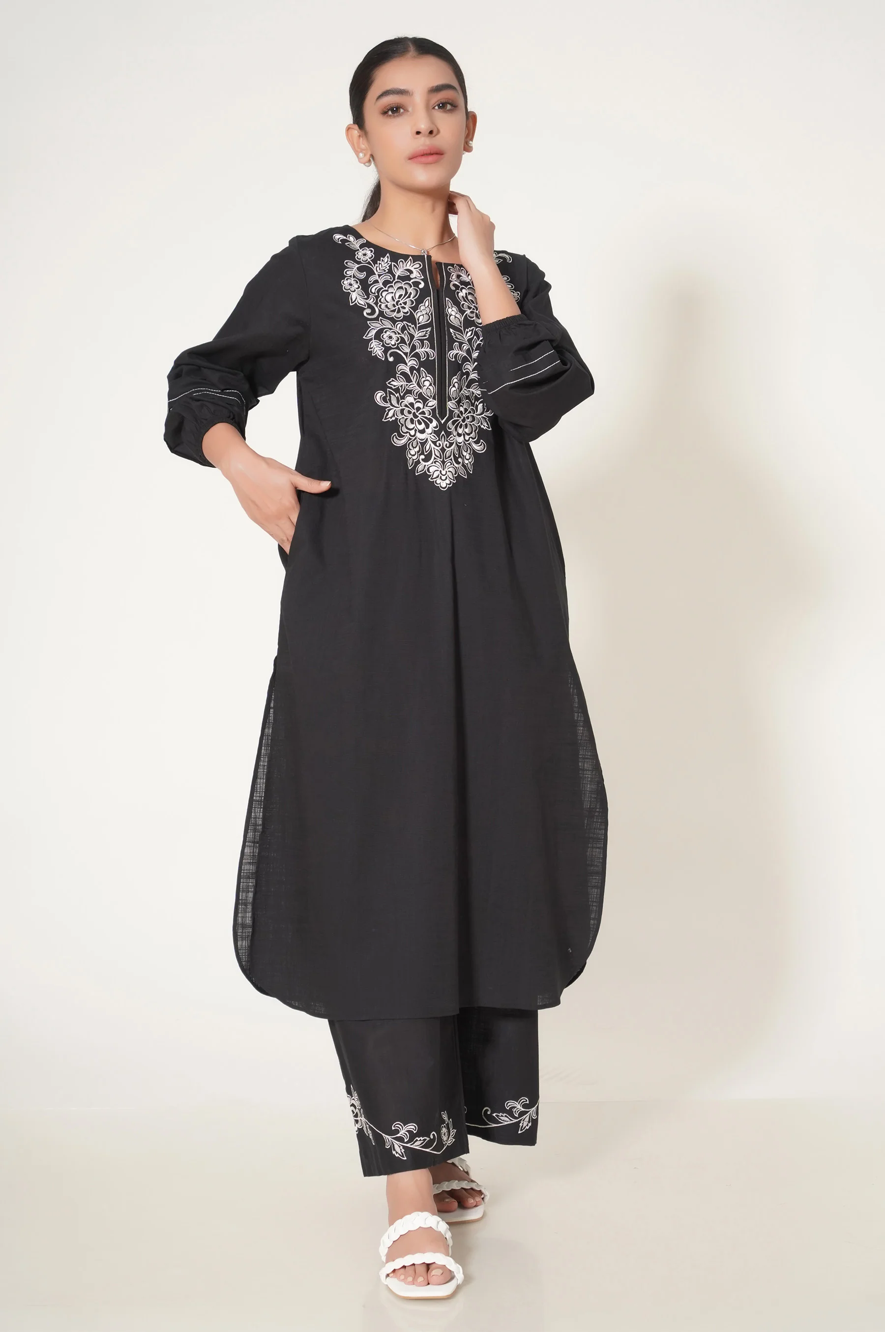 Stitched 2 Piece Both Side Slub Embroidered Suit - Image 6