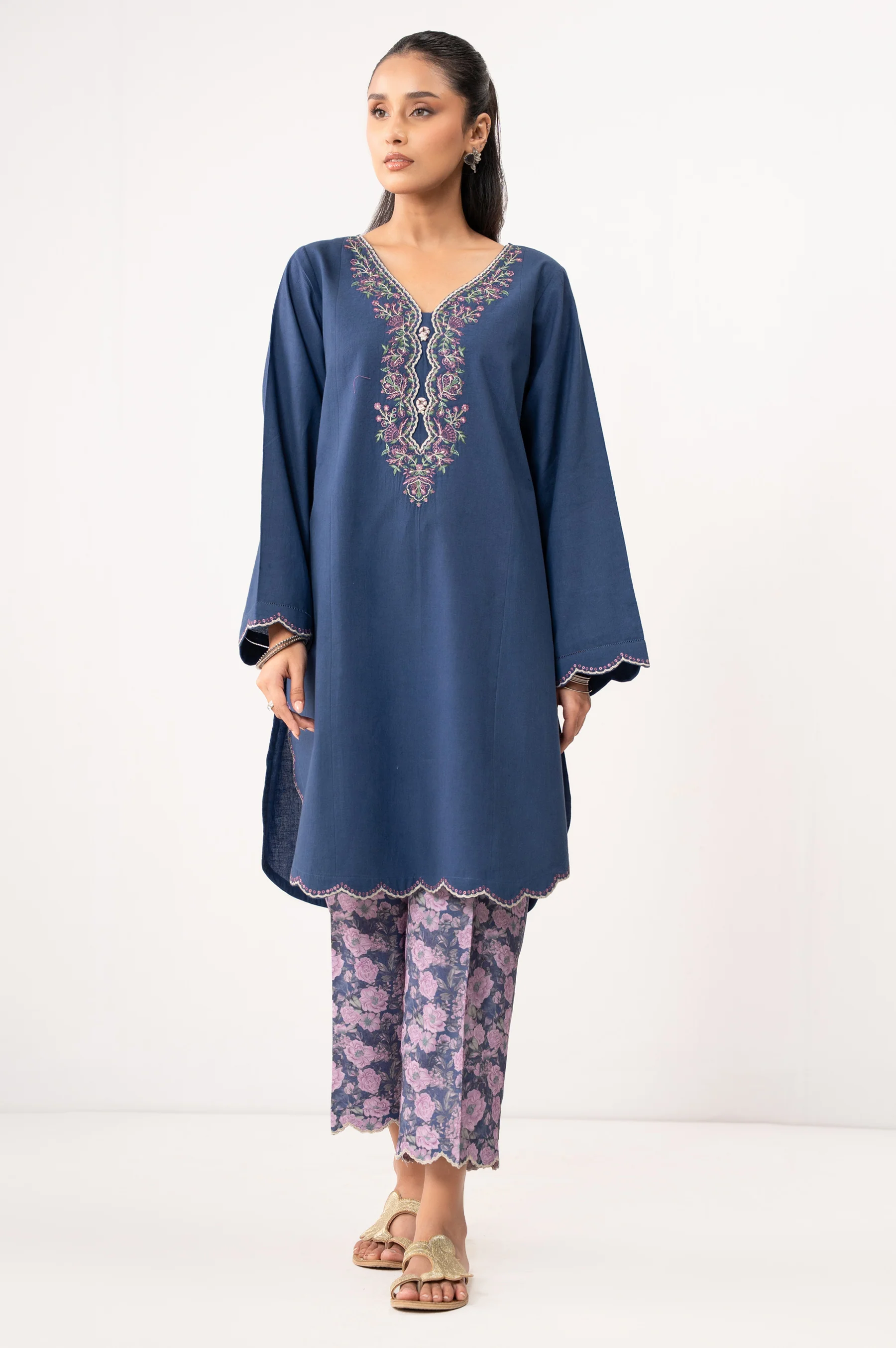 STITCHED EMBROIDERED CAMBRIC SUIT