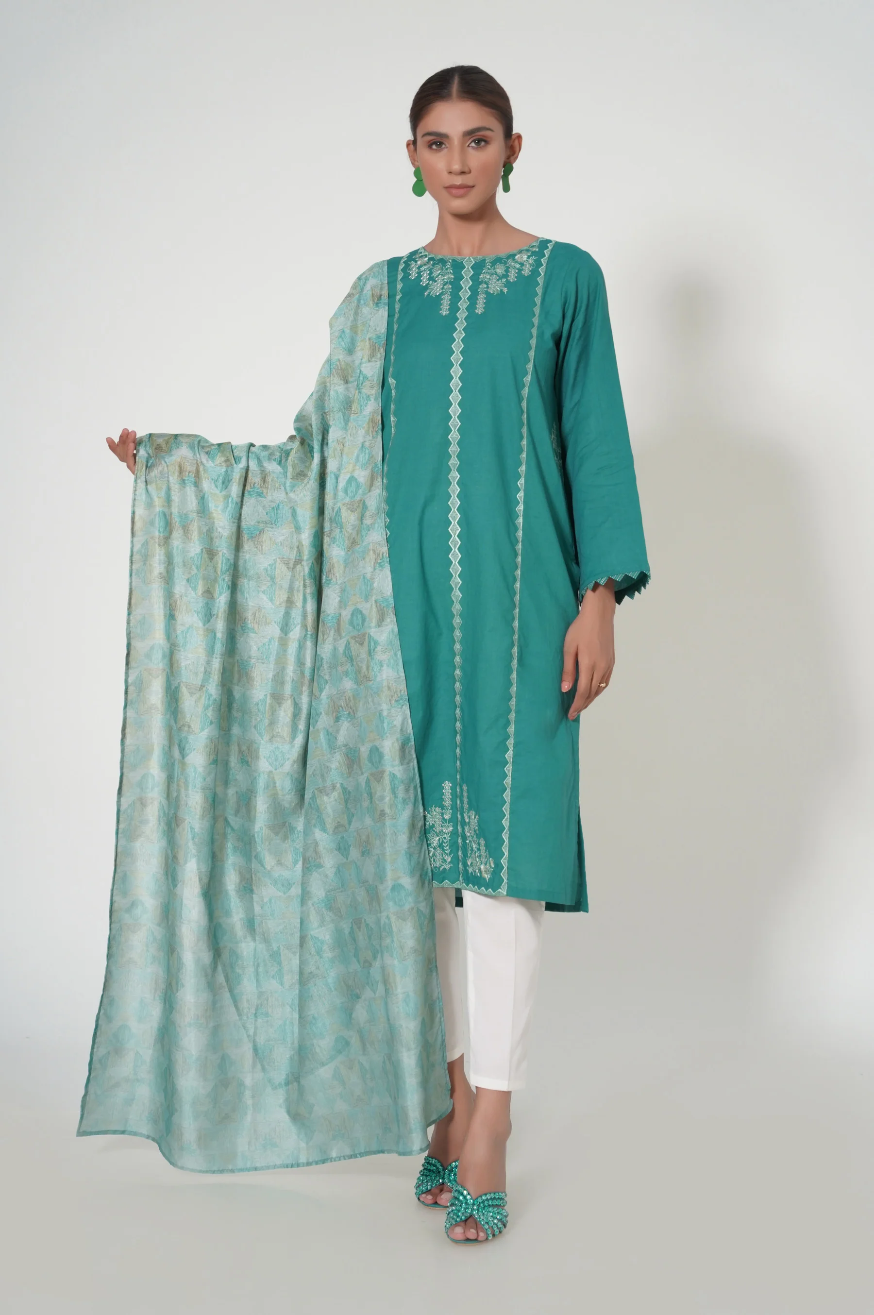 Stitched 2 Piece Cambric Embroidered Suit
