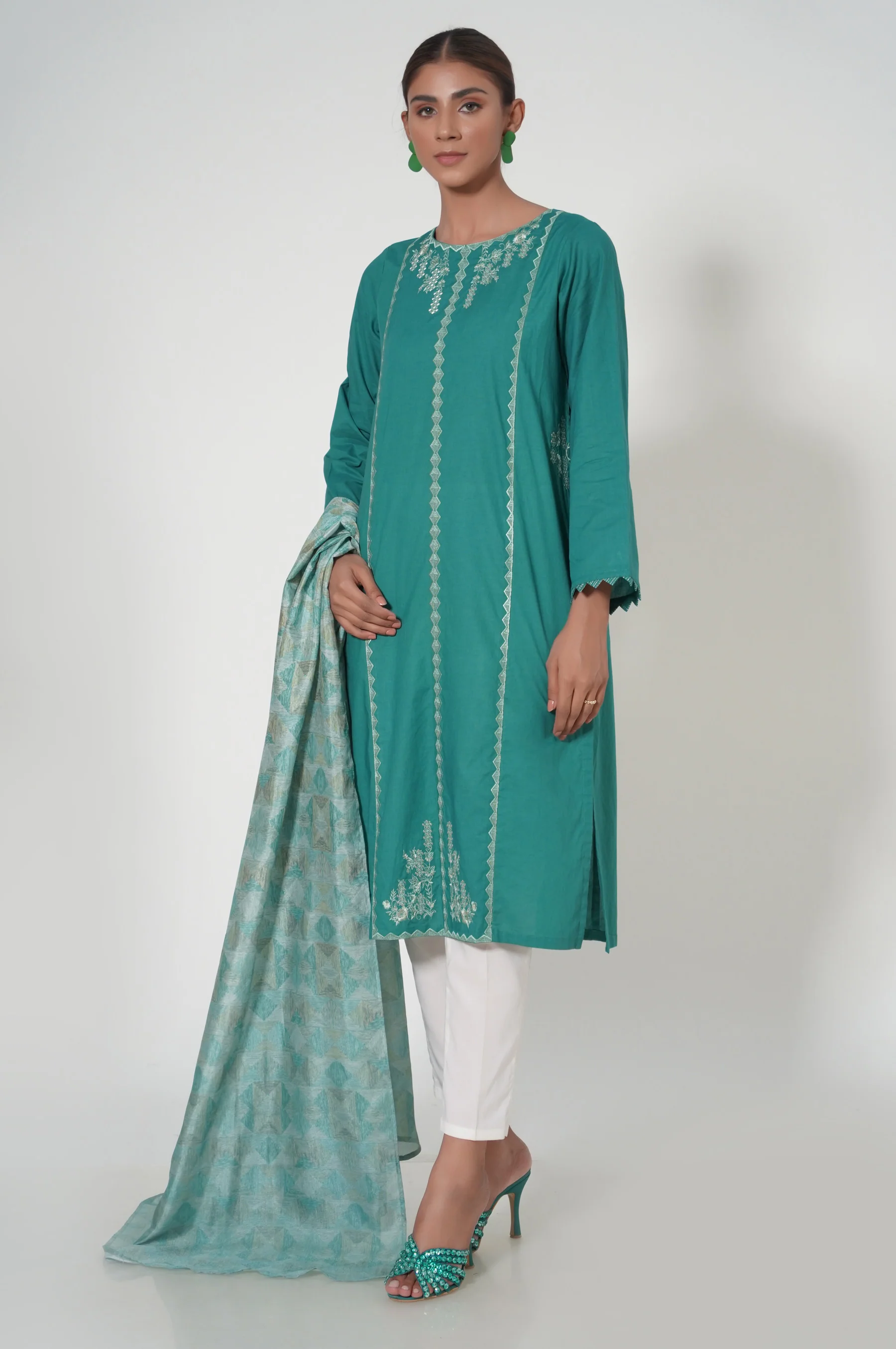 Stitched 2 Piece Cambric Embroidered Suit - Image 2