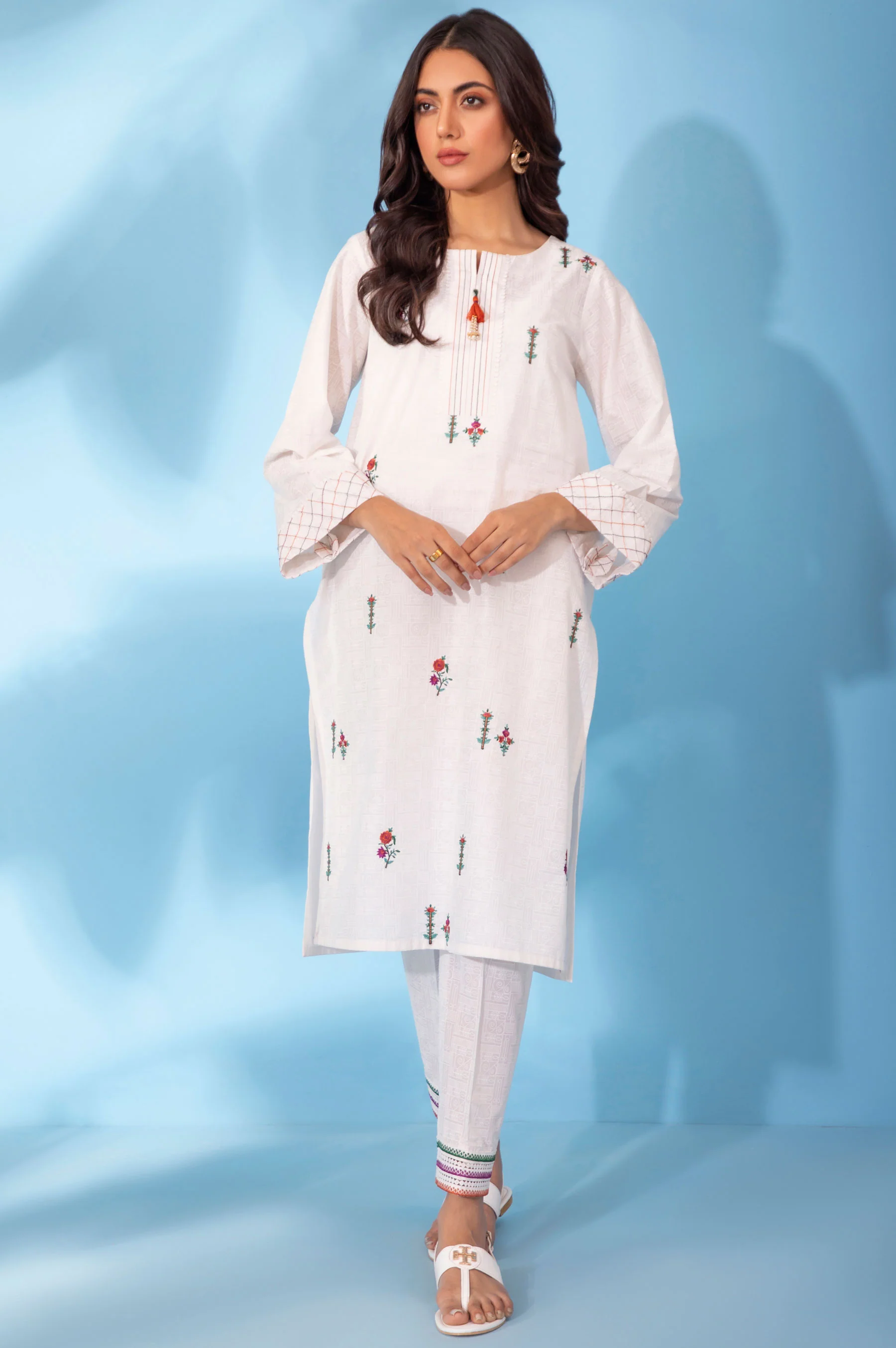 Stitched 2 Piece White Paste Embroidered Suit