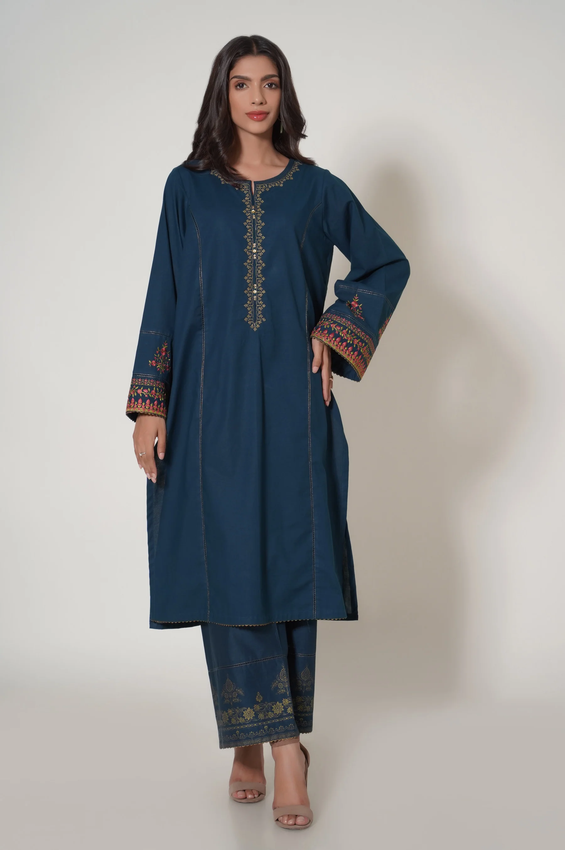 Stitched 2 Piece Embroidered Cambric Suit - Image 2