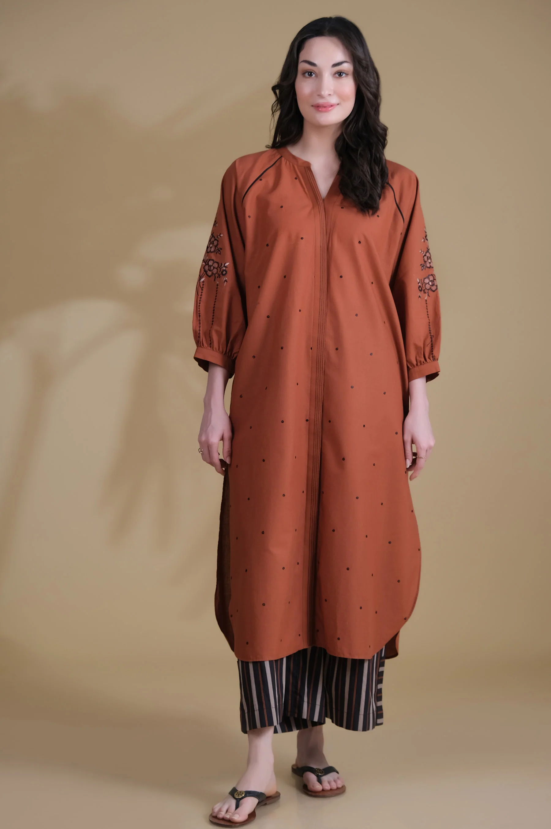 Stitched 2 Piece Cambric Embroidered Suit - Image 2