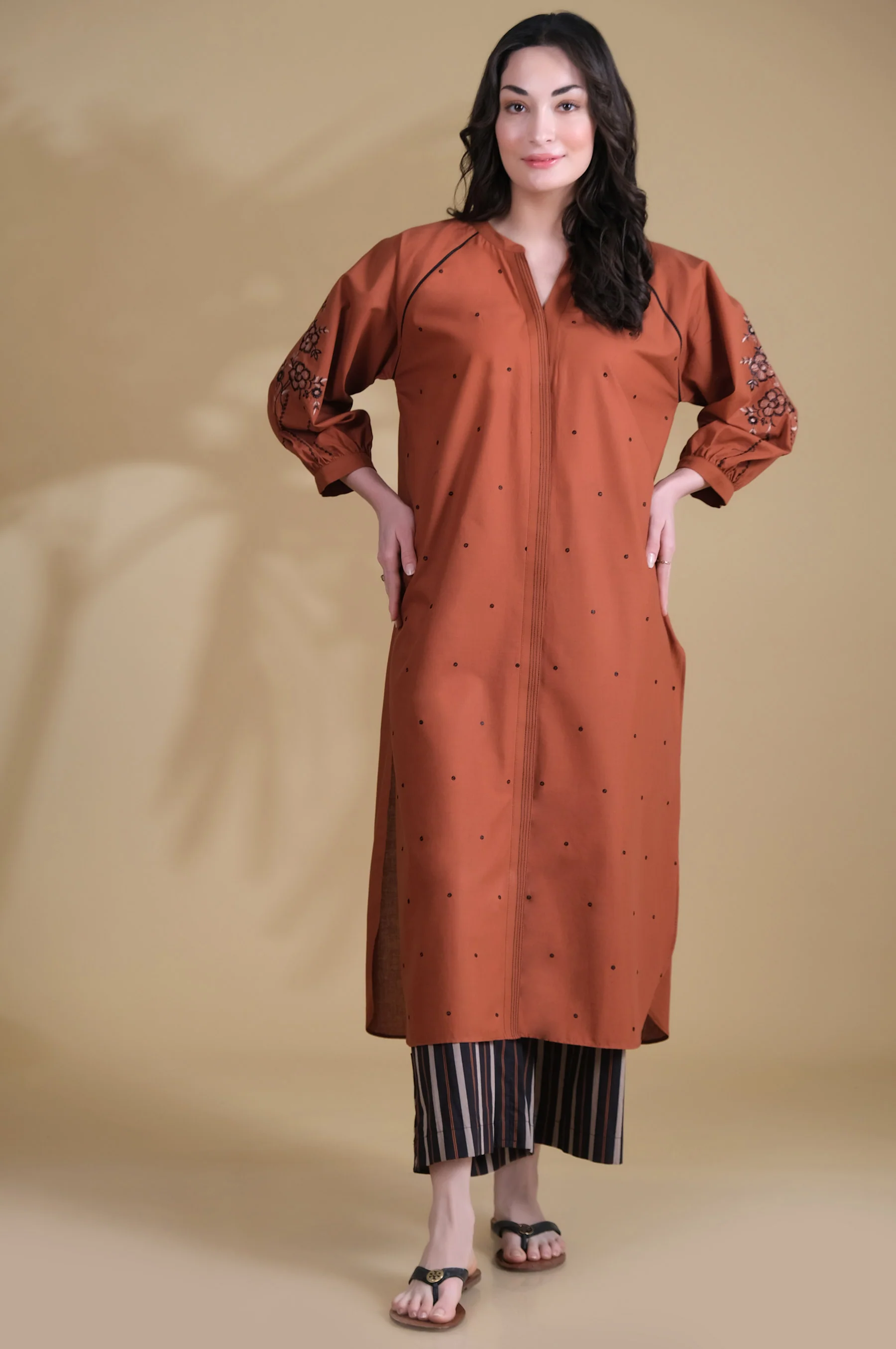 Stitched 2 Piece Cambric Embroidered Suit - Image 3