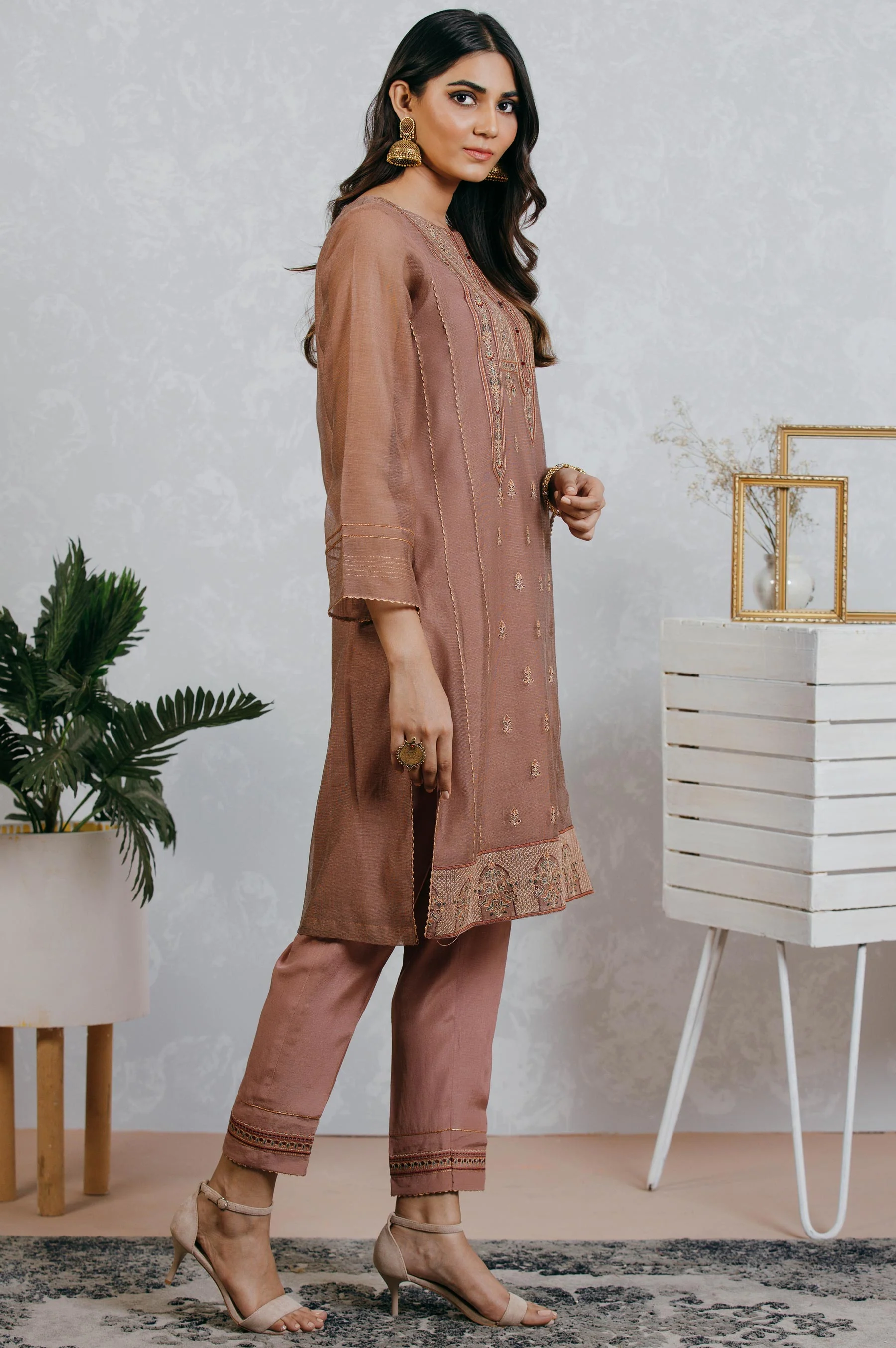 Stitched 2 Piece Cotton net Embroidered Suit - Image 3
