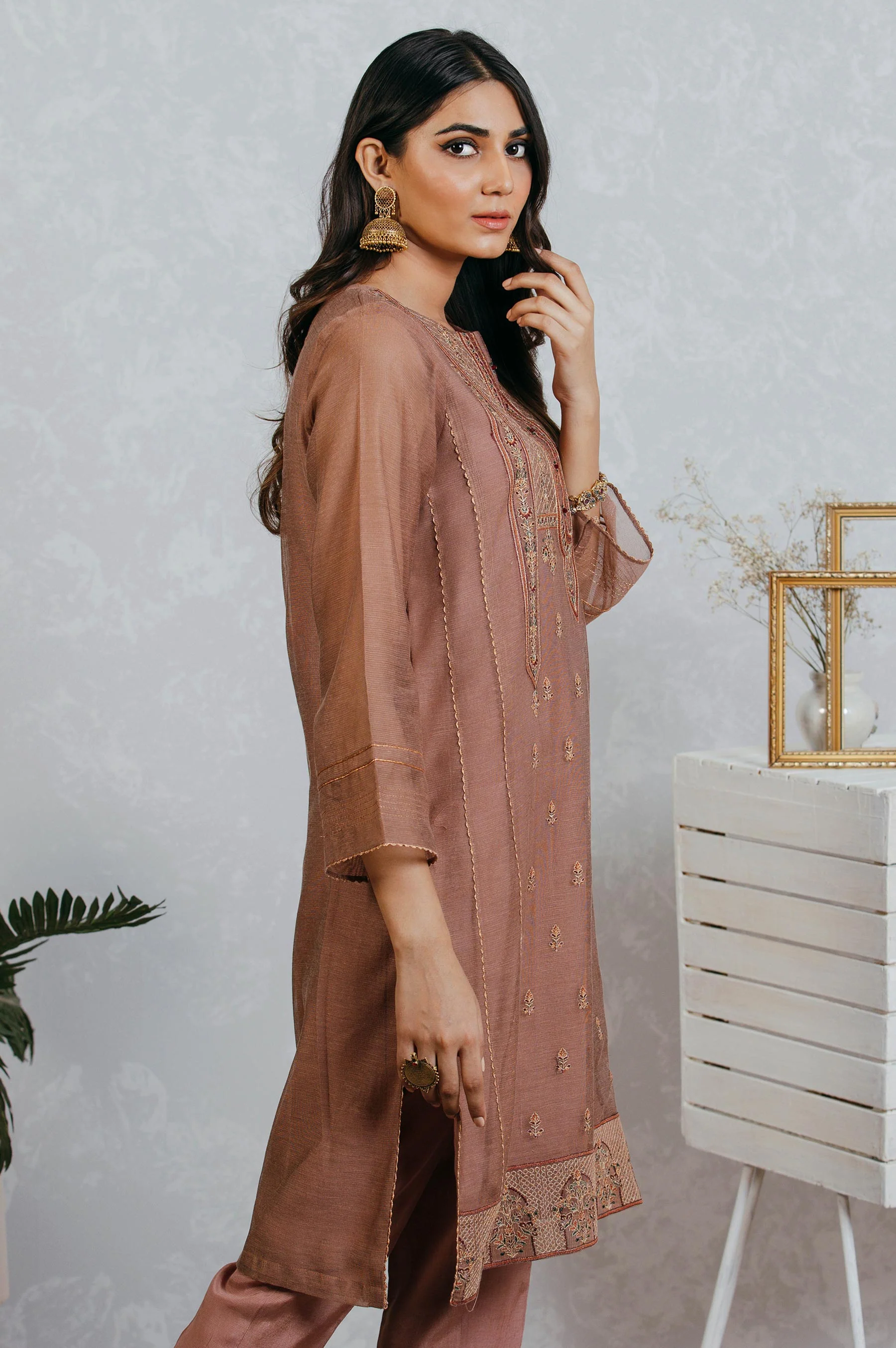 Stitched 2 Piece Cotton net Embroidered Suit - Image 4