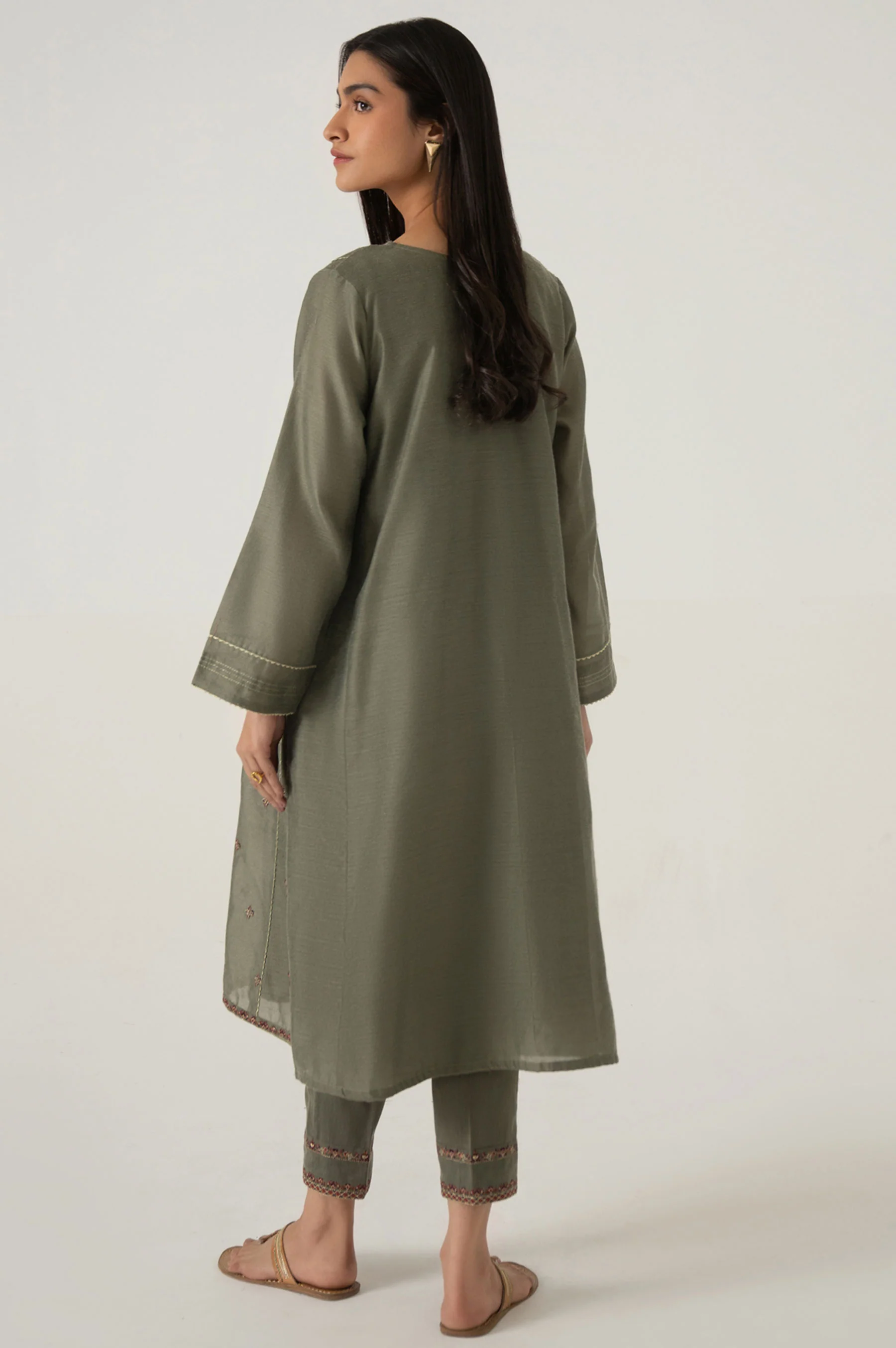 Stitched 2 Piece Cotton Net Embroidered Suit - Image 2