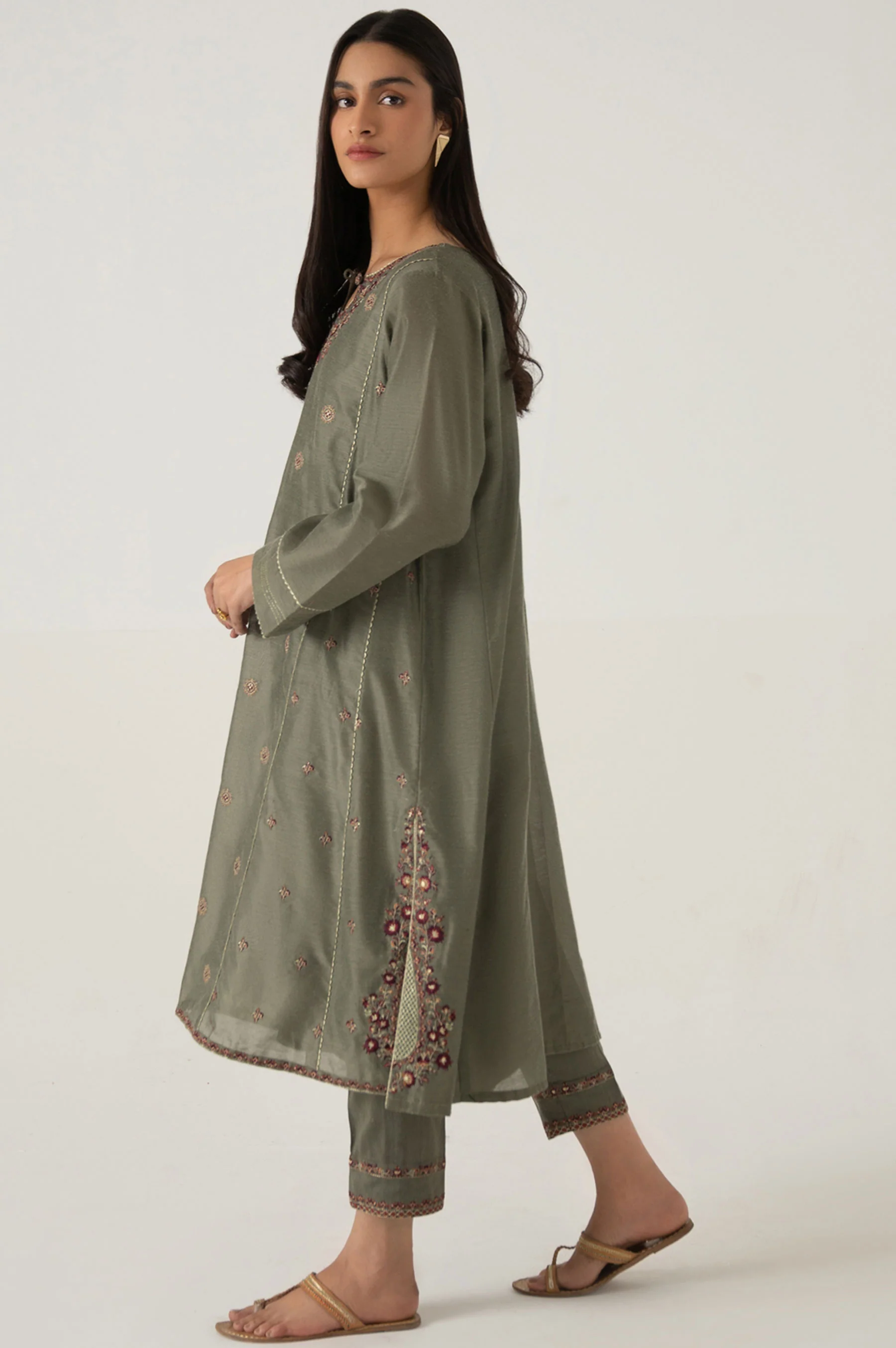 Stitched 2 Piece Cotton Net Embroidered Suit - Image 4