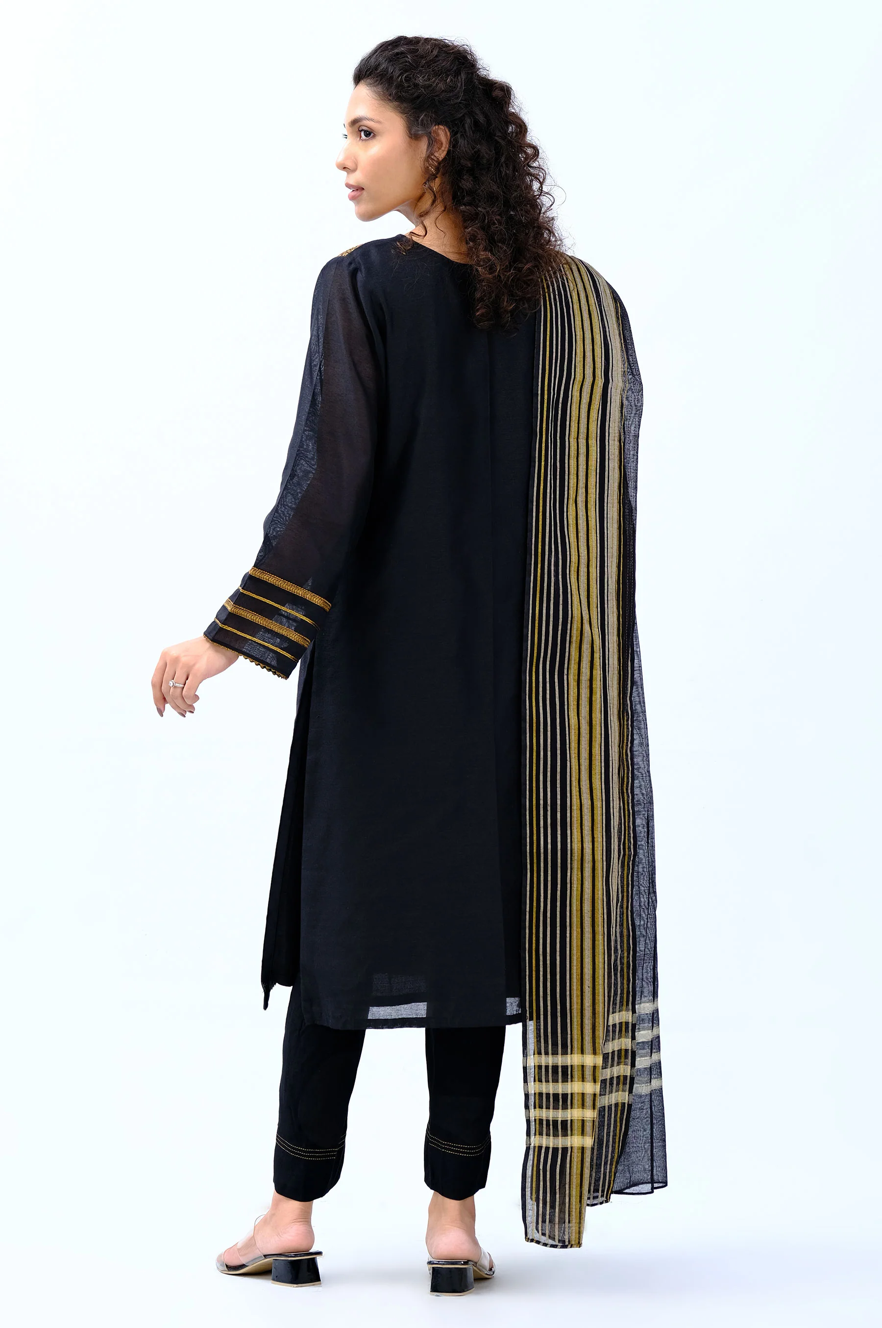 Stitched 2 Piece Cotton Net Embroidered Suit - Image 3