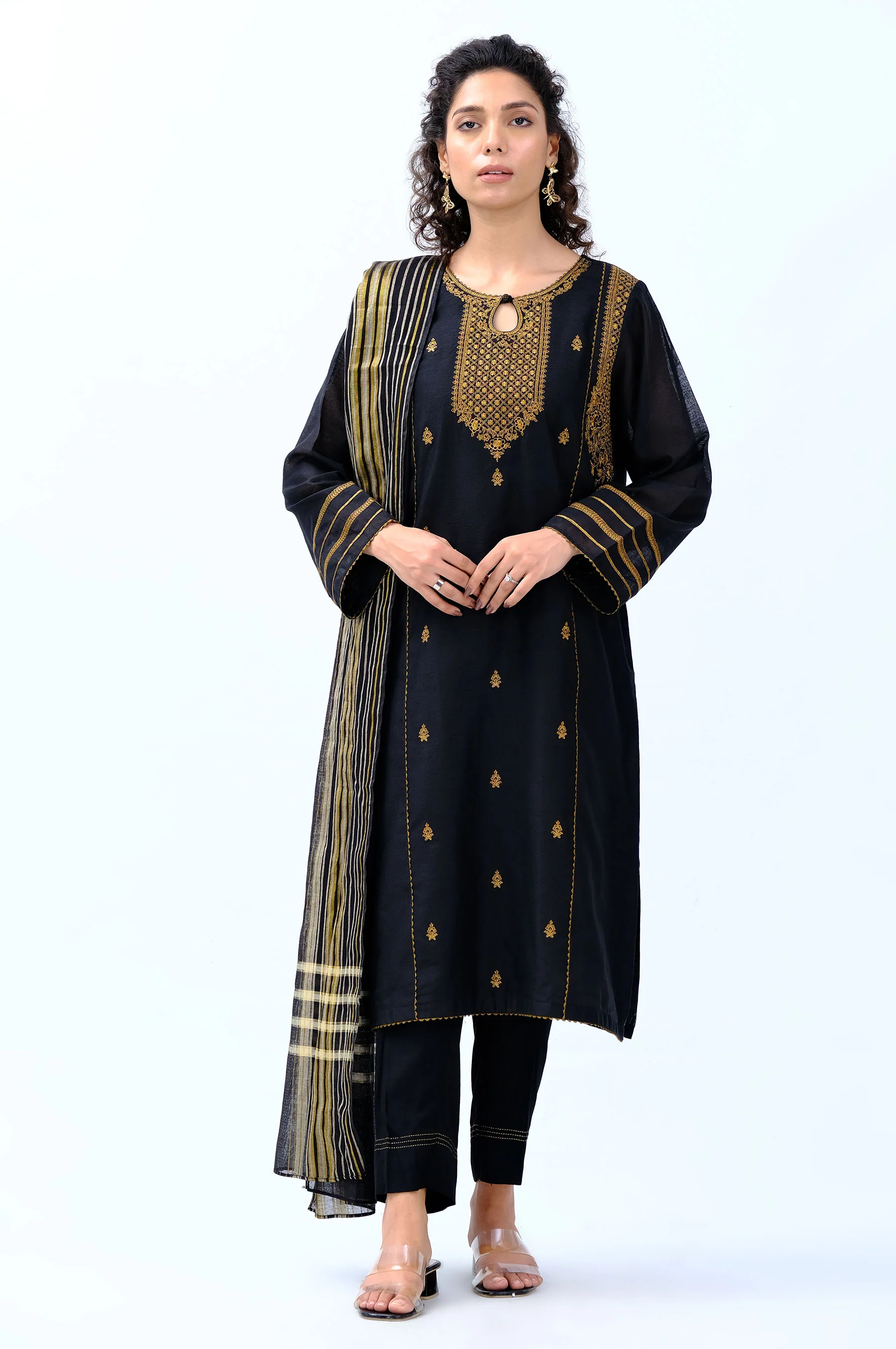 Stitched 2 Piece Cotton Net Embroidered Suit - Image 4