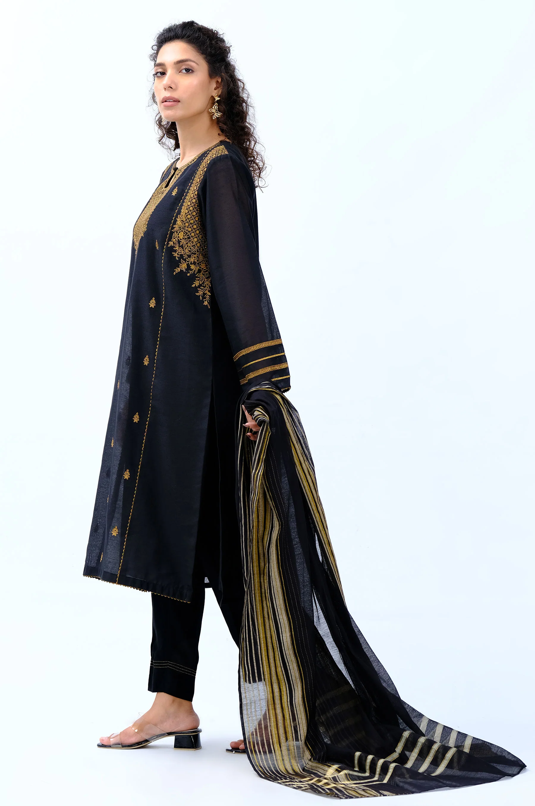 Stitched 2 Piece Cotton Net Embroidered Suit - Image 5
