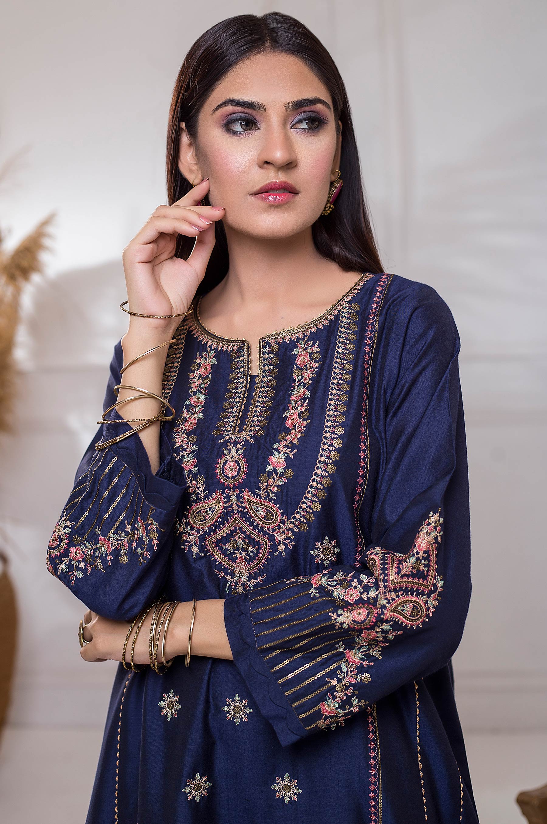 Stitched 2 Piece Cotton Silk Embroidered Suit - Image 2