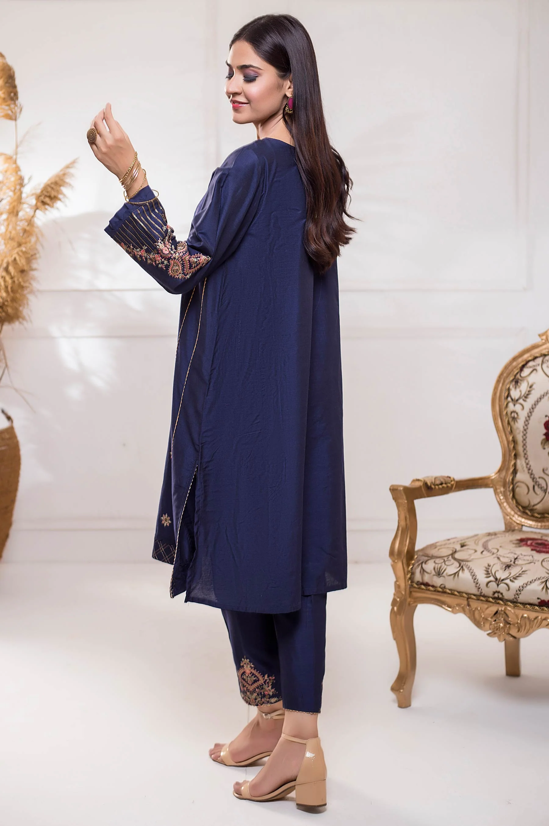 Stitched 2 Piece Cotton Silk Embroidered Suit - Image 3