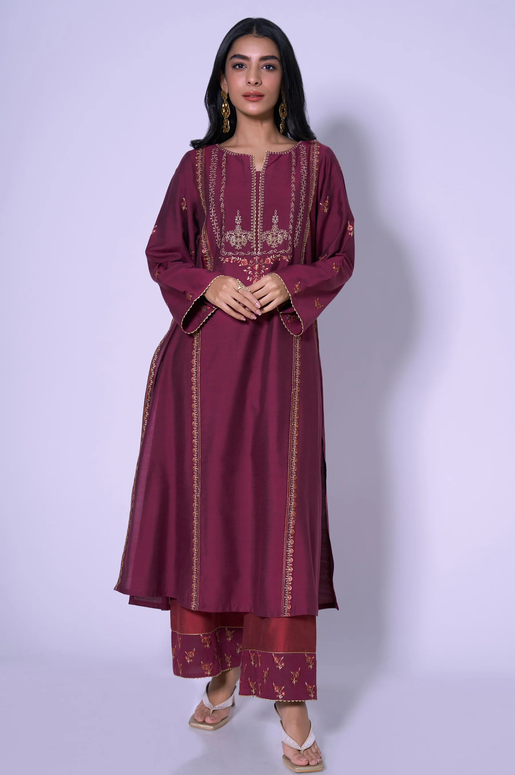 Stitched 2 Piece Cotton Silk Embroidered Outfit