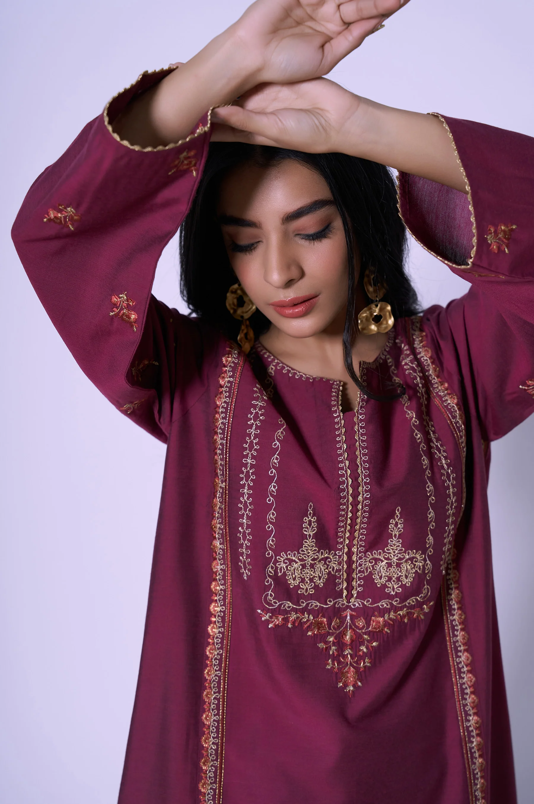 Stitched 2 Piece Cotton Silk Embroidered Outfit - Image 4