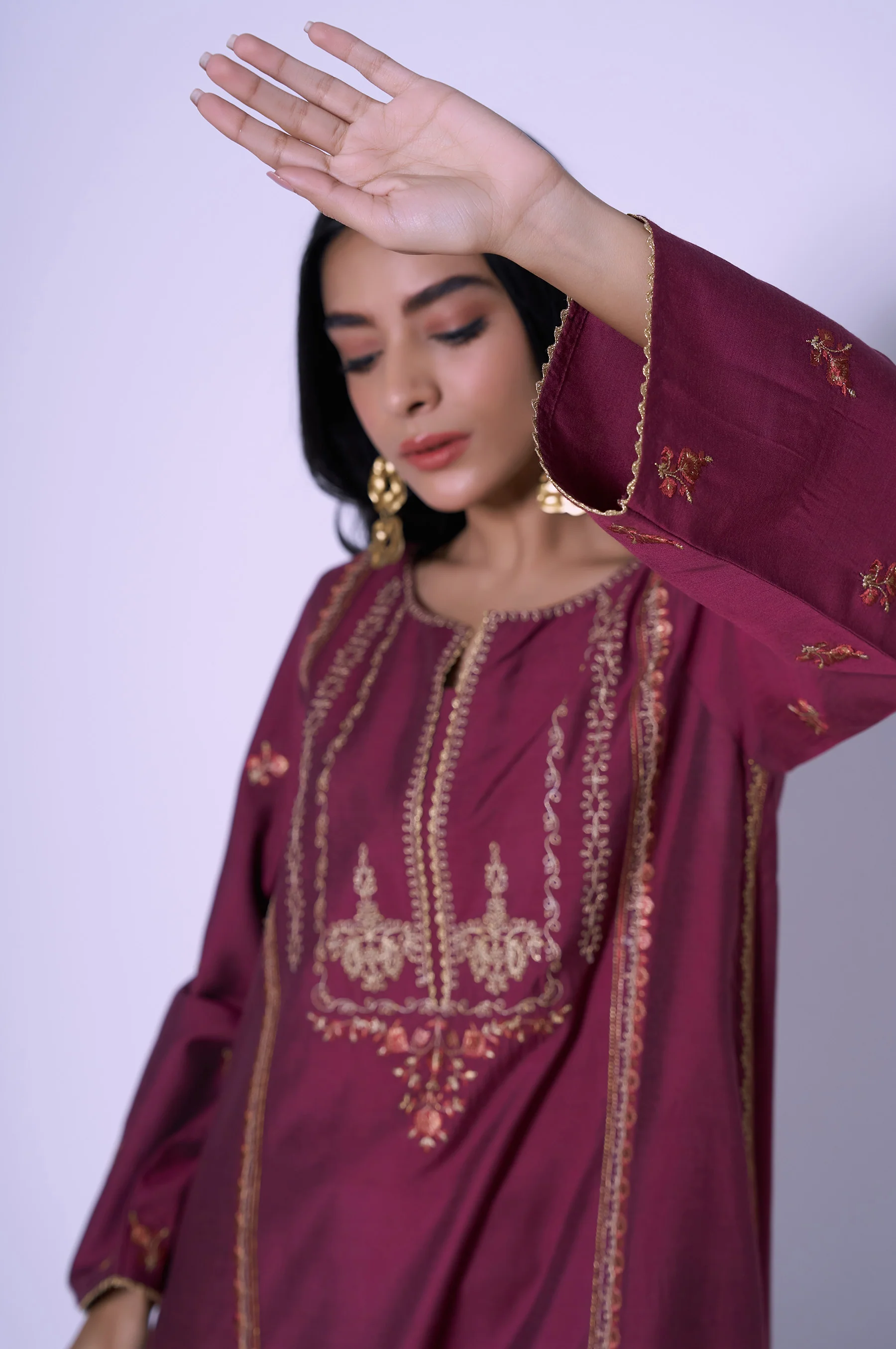Stitched 2 Piece Cotton Silk Embroidered Outfit - Image 7
