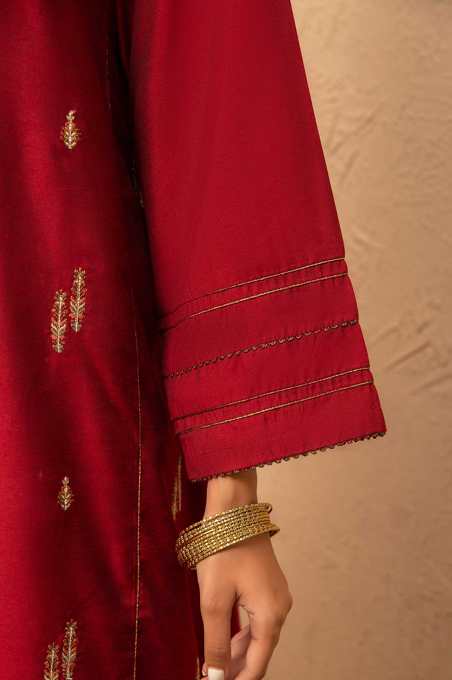 Stitched 2 Piece Cotton Silk Embroidered Suit - Image 5