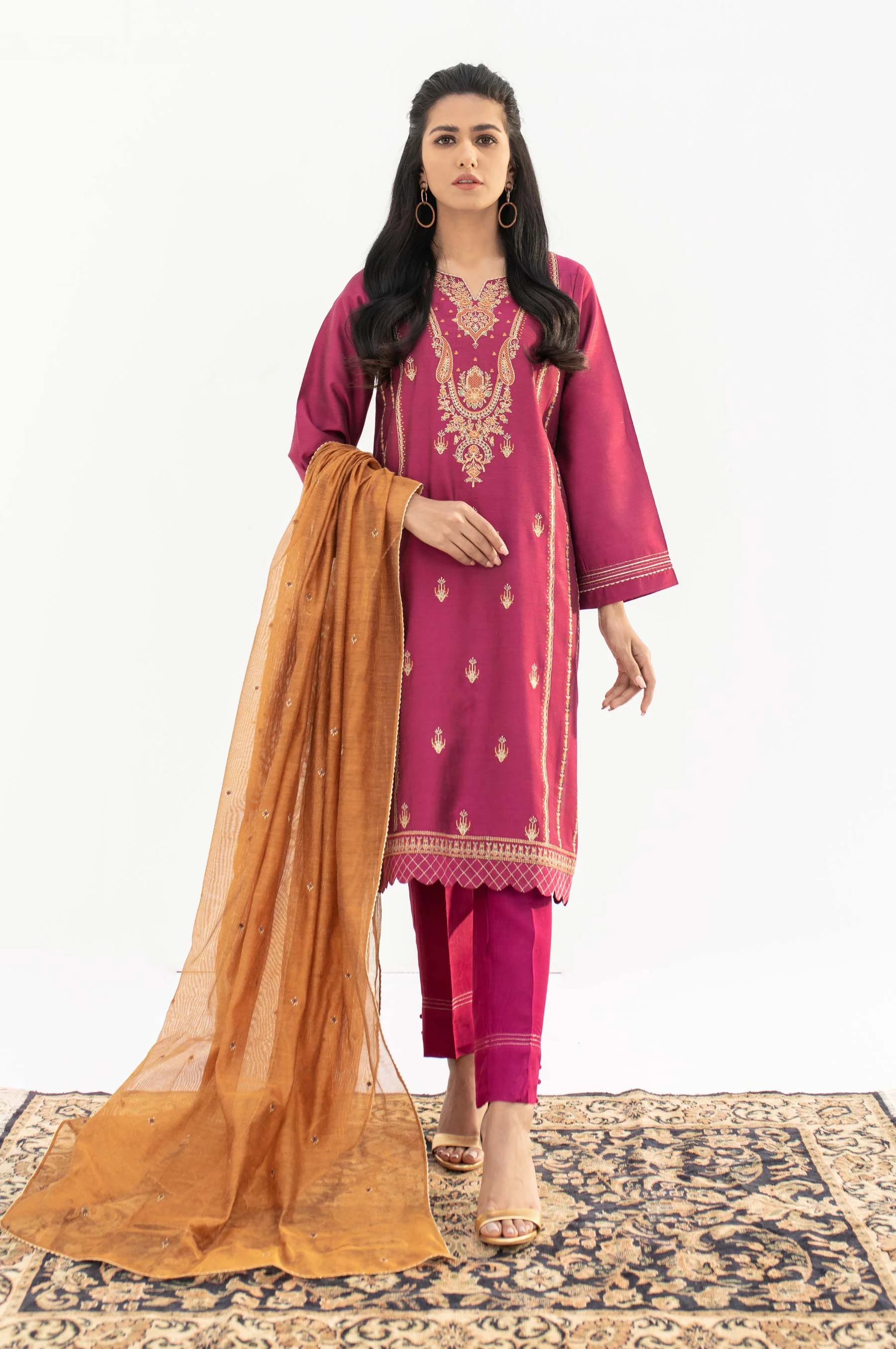 Stitched 2 Piece Cotton silk Embroidered Suit - Image 2