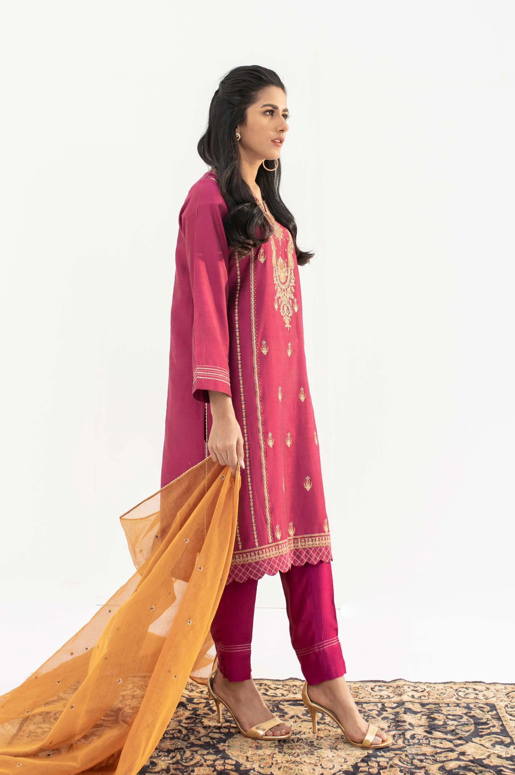 Stitched 2 Piece Cotton silk Embroidered Suit - Image 3