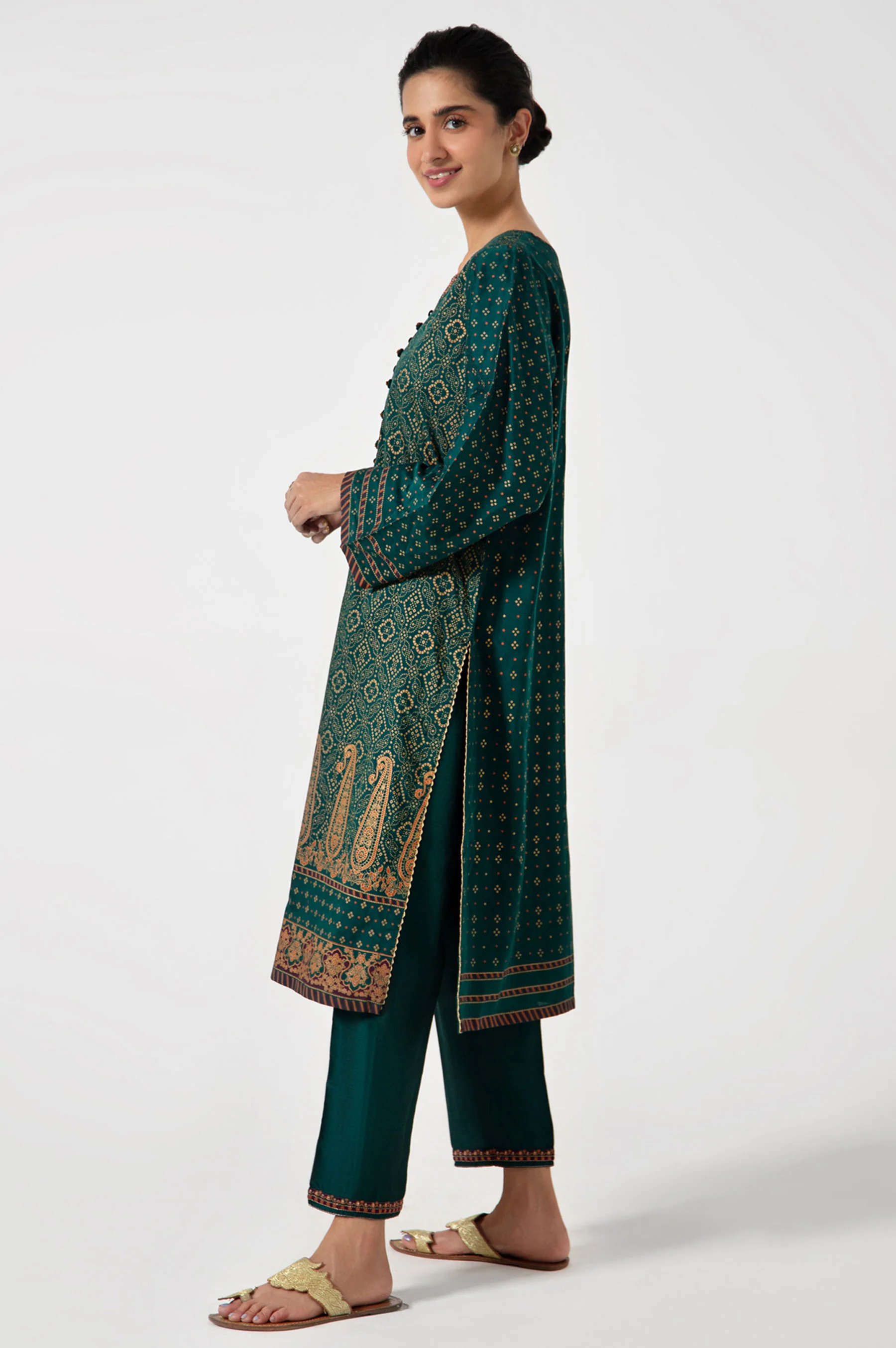 Stitched 2 Piece Zari Cotton Silk Embroidered Suit. - Image 4