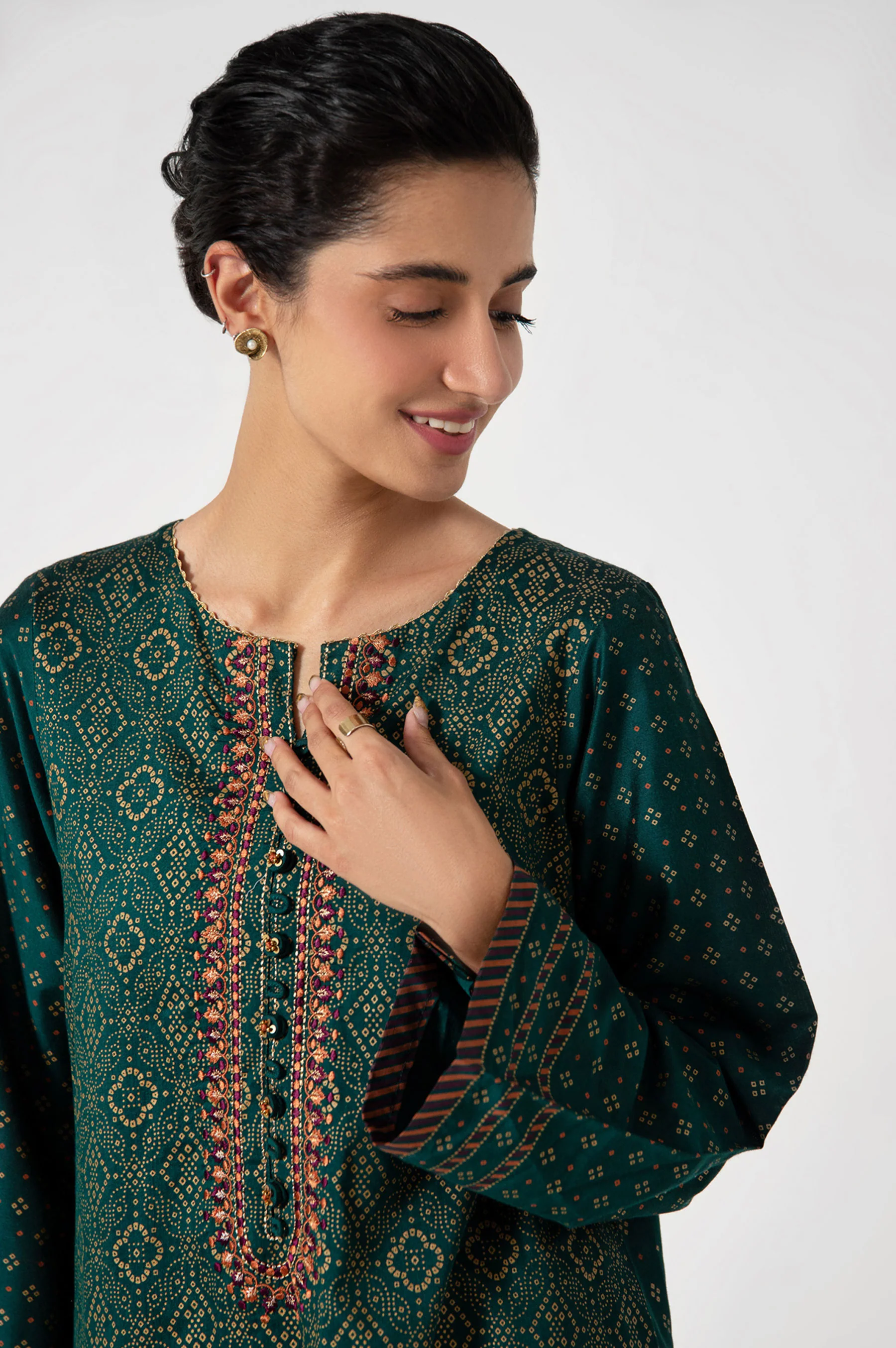 Stitched 2 Piece Zari Cotton Silk Embroidered Suit. - Image 5
