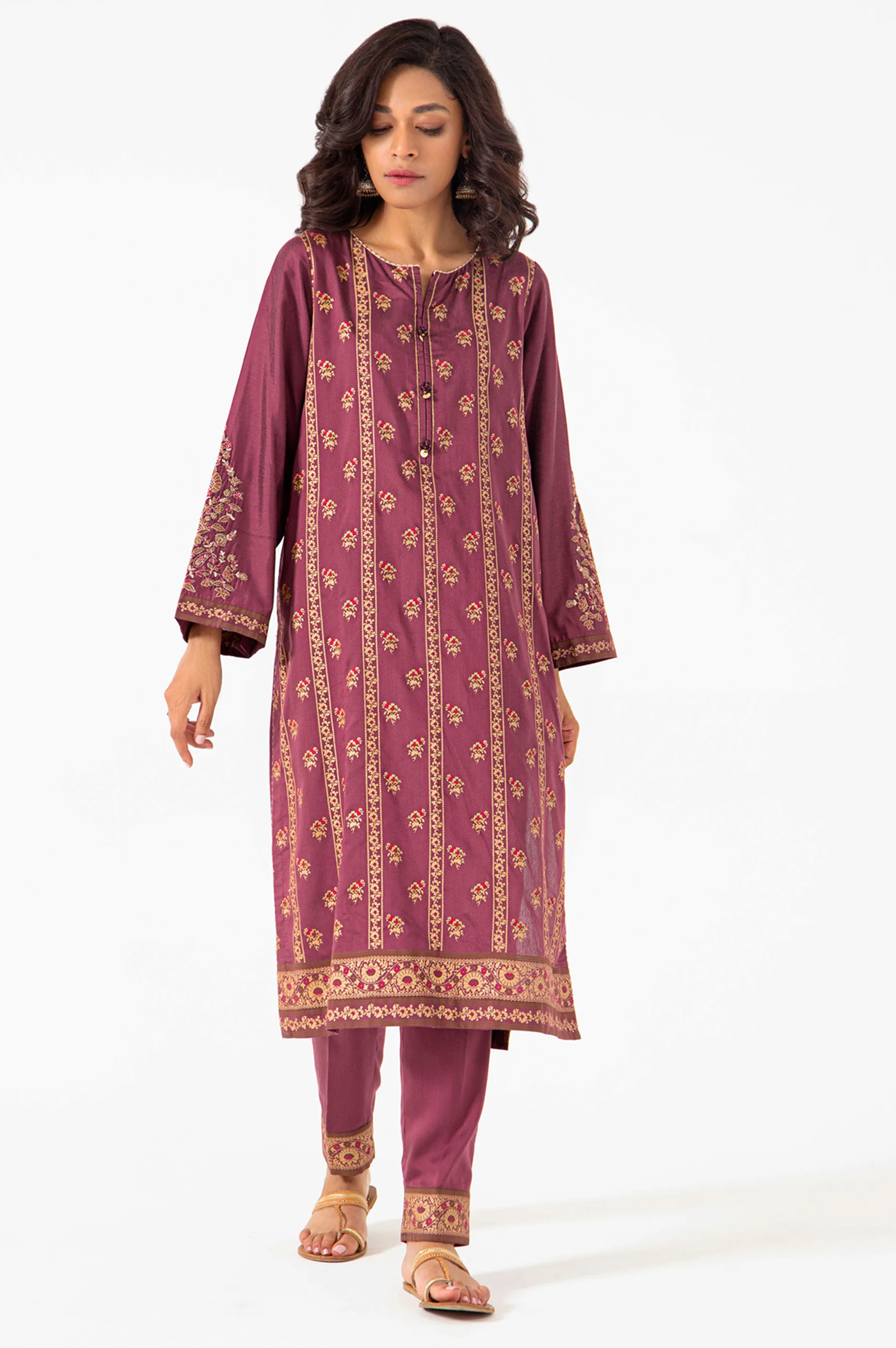 Stitched 2 Piece Screen Printed Cotton Silk Embroidered Suit - Image 2