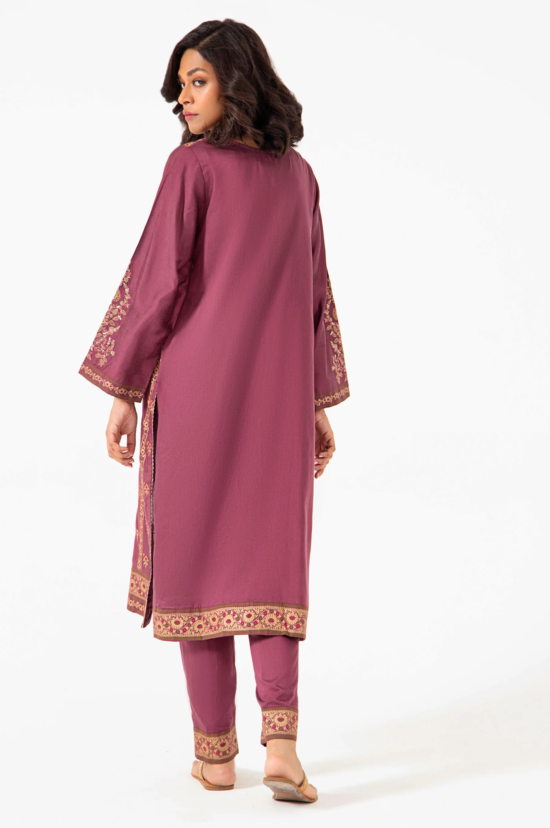 Stitched 2 Piece Screen Printed Cotton Silk Embroidered Suit - Image 4