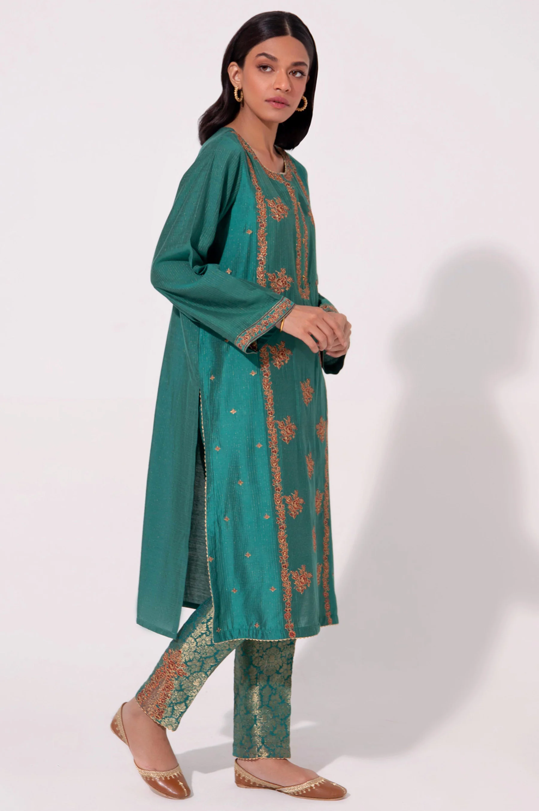 Stitched 2 Piece Cotton Silk Embroidered Suit. - Image 3
