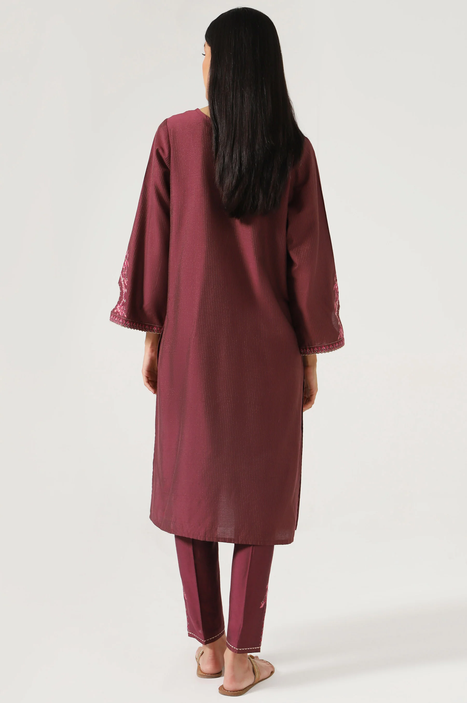 Stitched 2 Piece Cotton Silk Embroidered Suit - Image 3