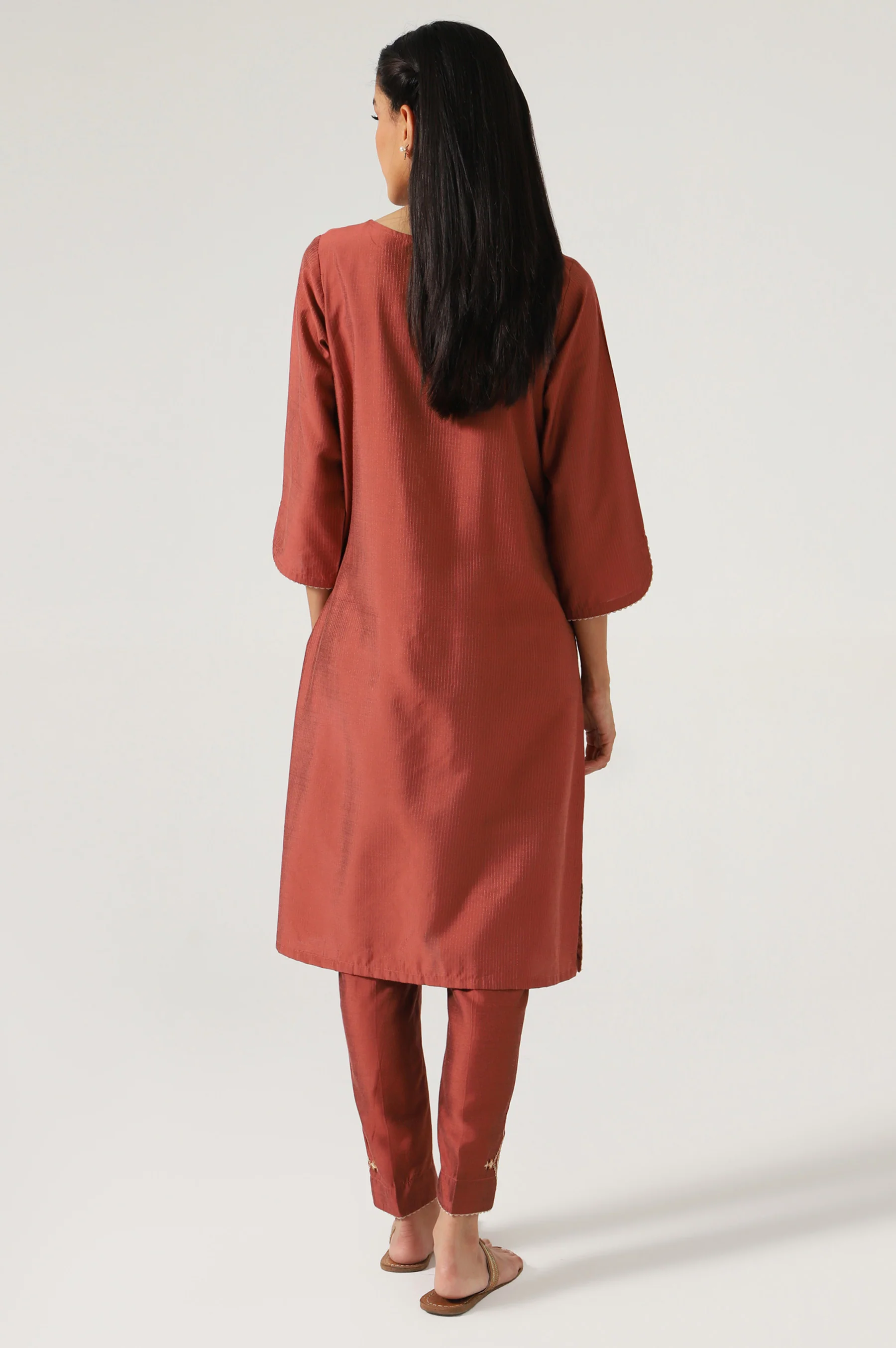 Stitched 2 Piece Cotton Silk Embroidered Suit - Image 3