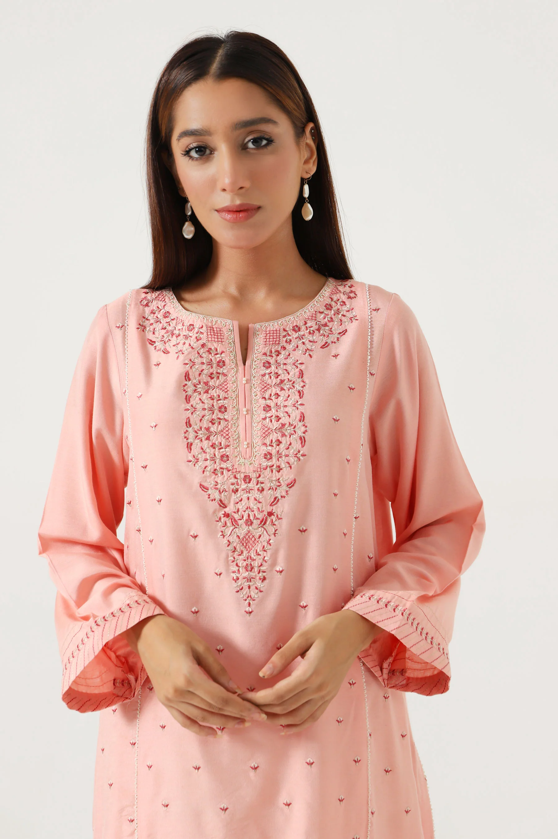 Stitched 2 Piece Cotton Silk Embroidered Outift