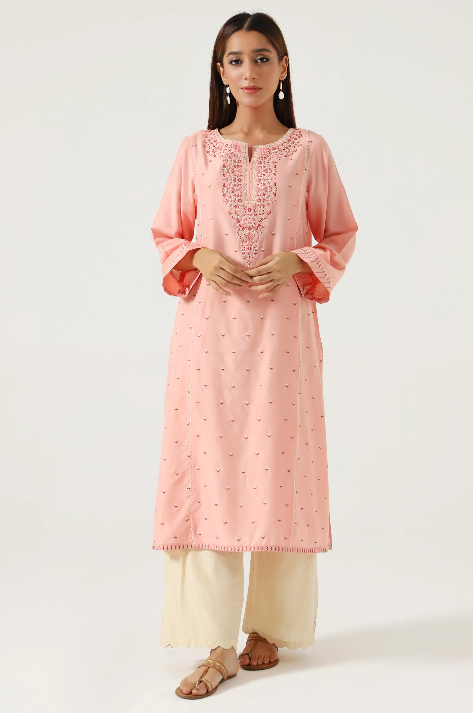 Stitched 2 Piece Cotton Silk Embroidered Outift - Image 2