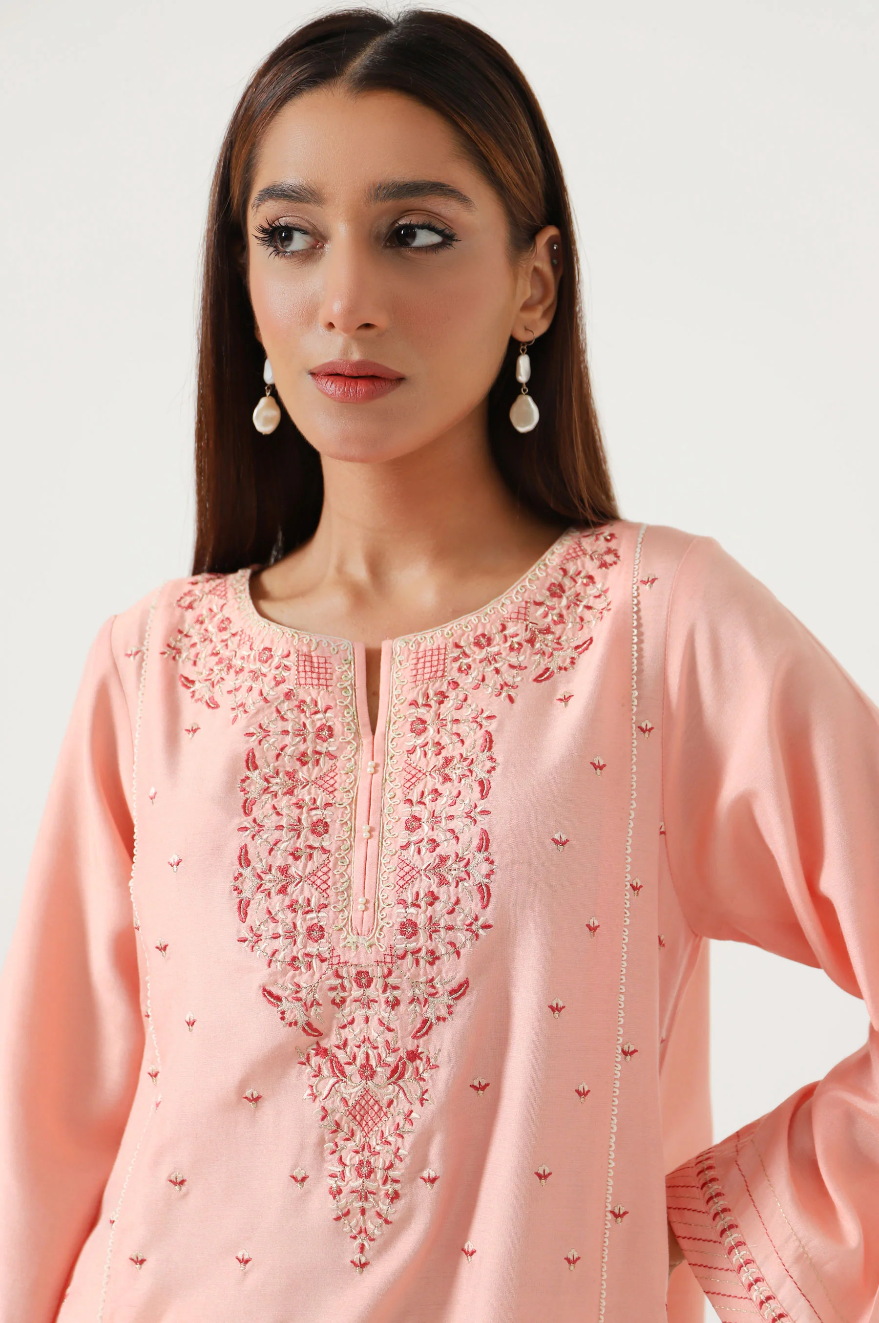Stitched 2 Piece Cotton Silk Embroidered Outift - Image 3