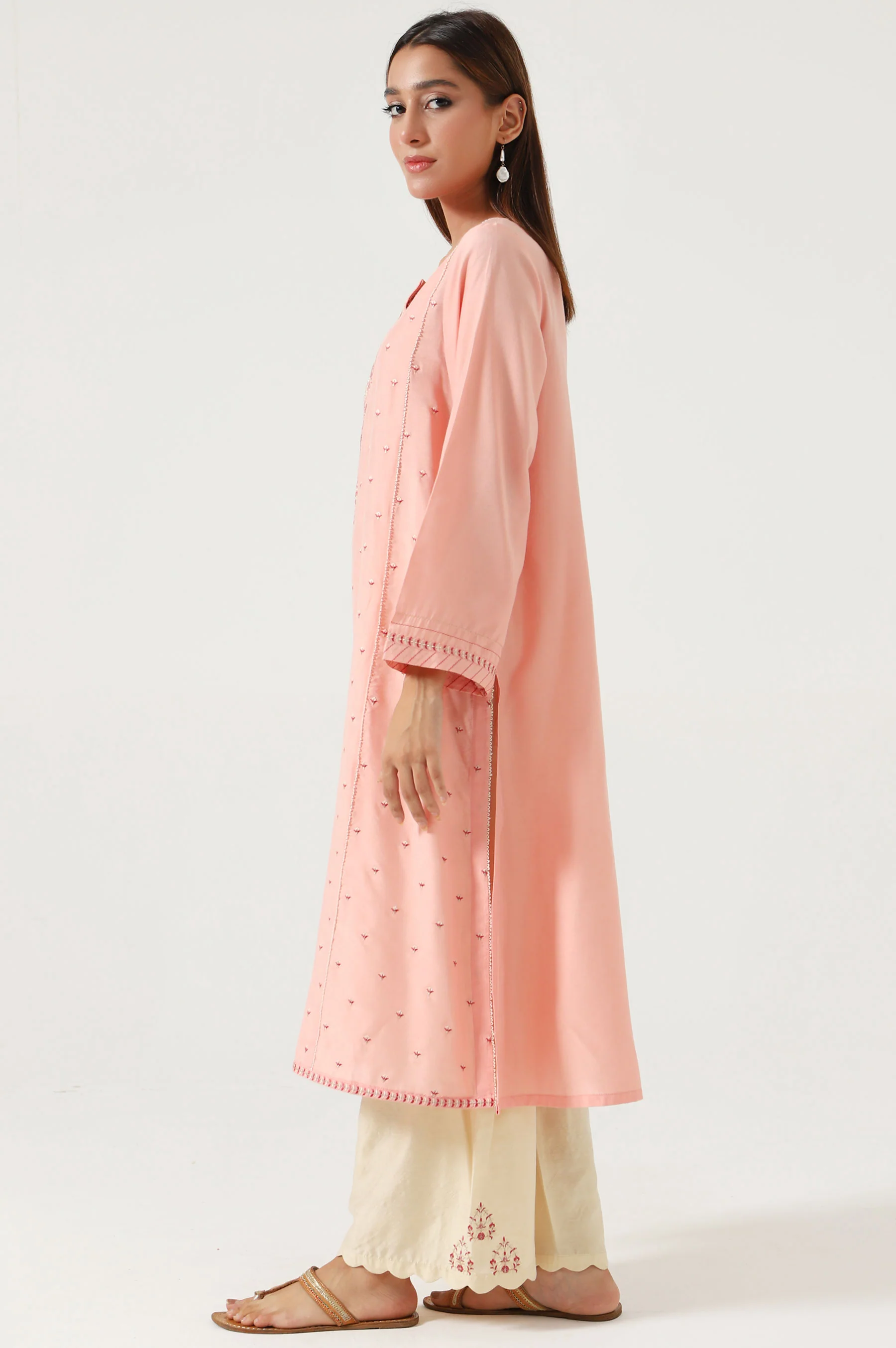 Stitched 2 Piece Cotton Silk Embroidered Outift - Image 5
