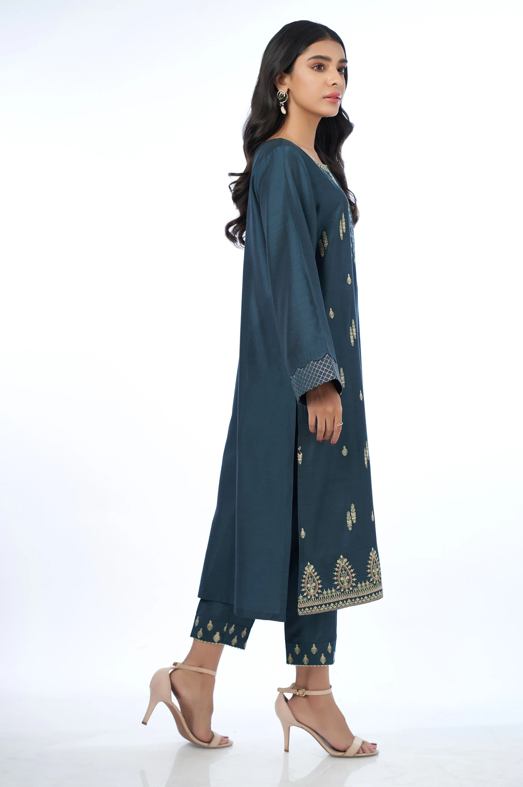 Stitched 2 Piece Cotton Silk Embroidered Outfit - Image 3