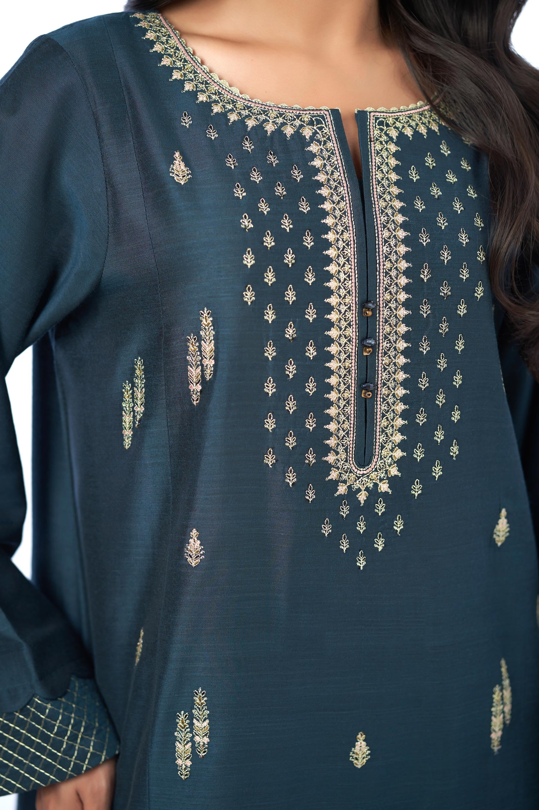 Stitched 2 Piece Cotton Silk Embroidered Outfit - Image 4